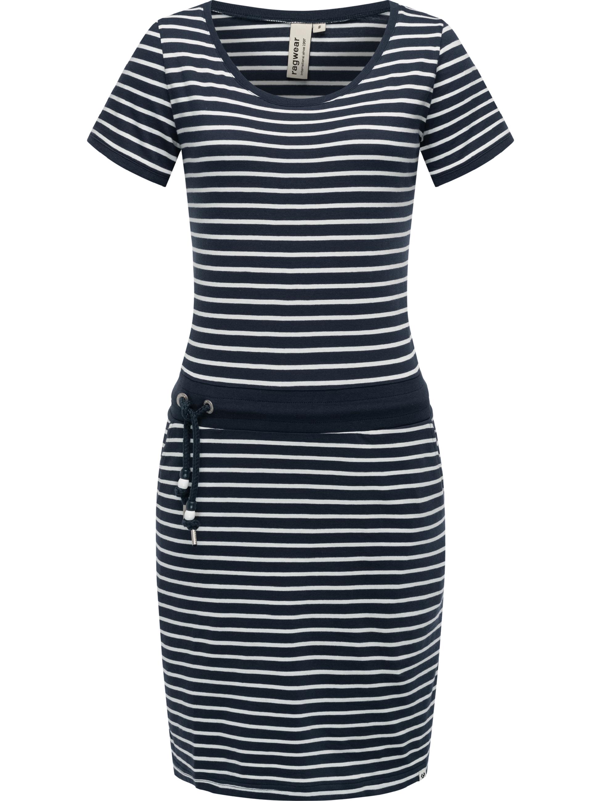 gestreiftes Kleid mit Taillenkordel "Baomi" Navy