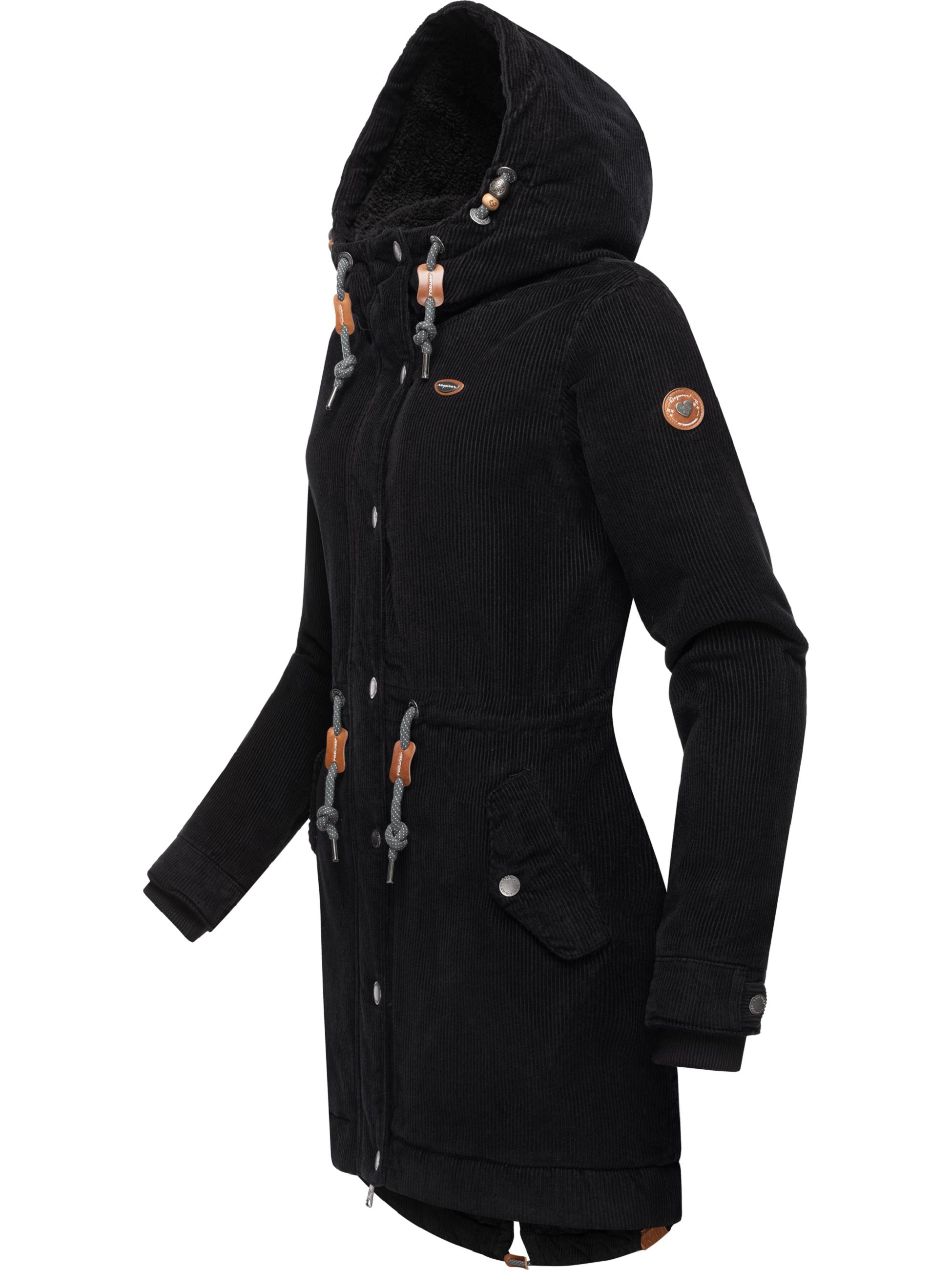 Wintermantel mit Kapuze 'Canny Corduroy' Black