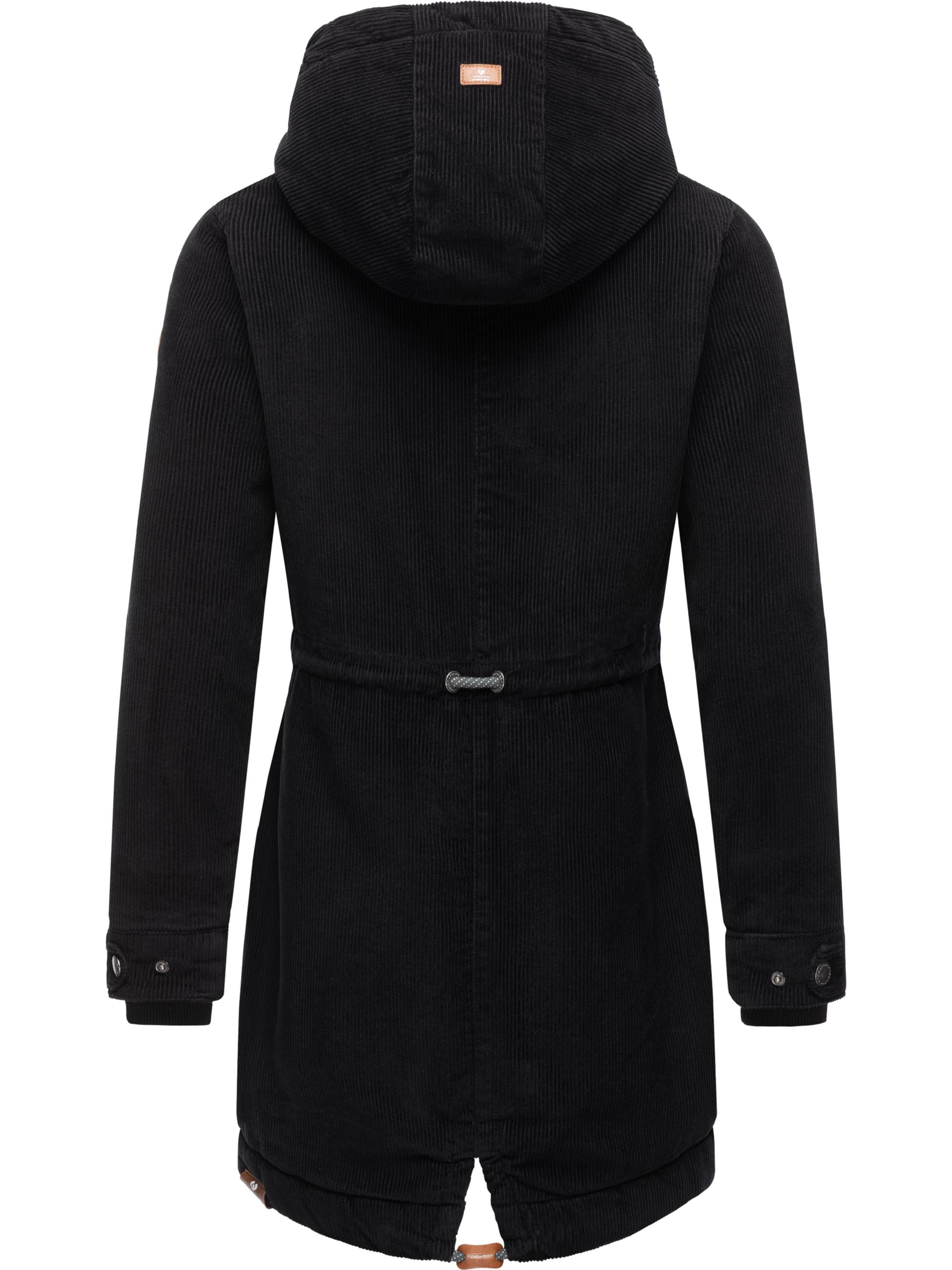 Wintermantel mit Kapuze 'Canny Corduroy' Black