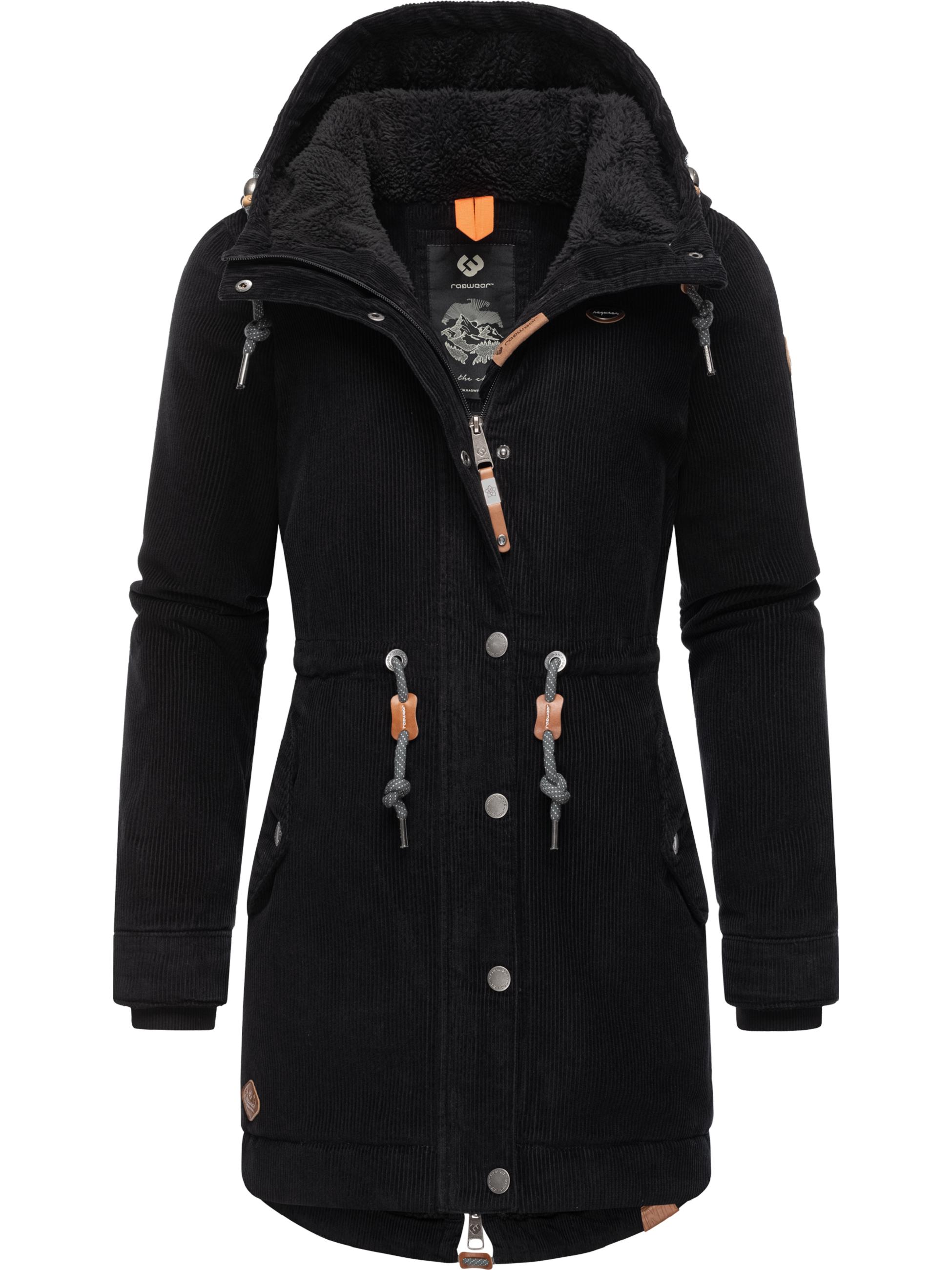 Wintermantel mit Kapuze 'Canny Corduroy' Black