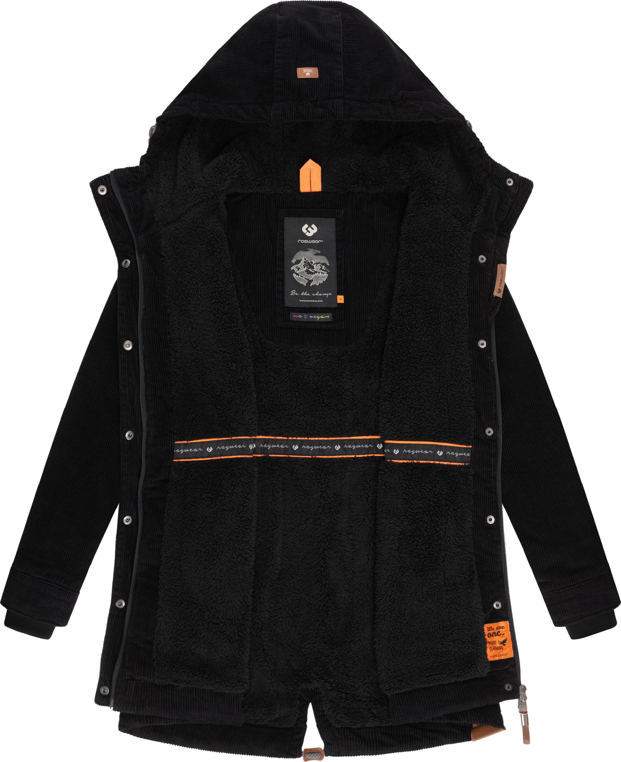 Wintermantel mit Kapuze 'Canny Corduroy' Black