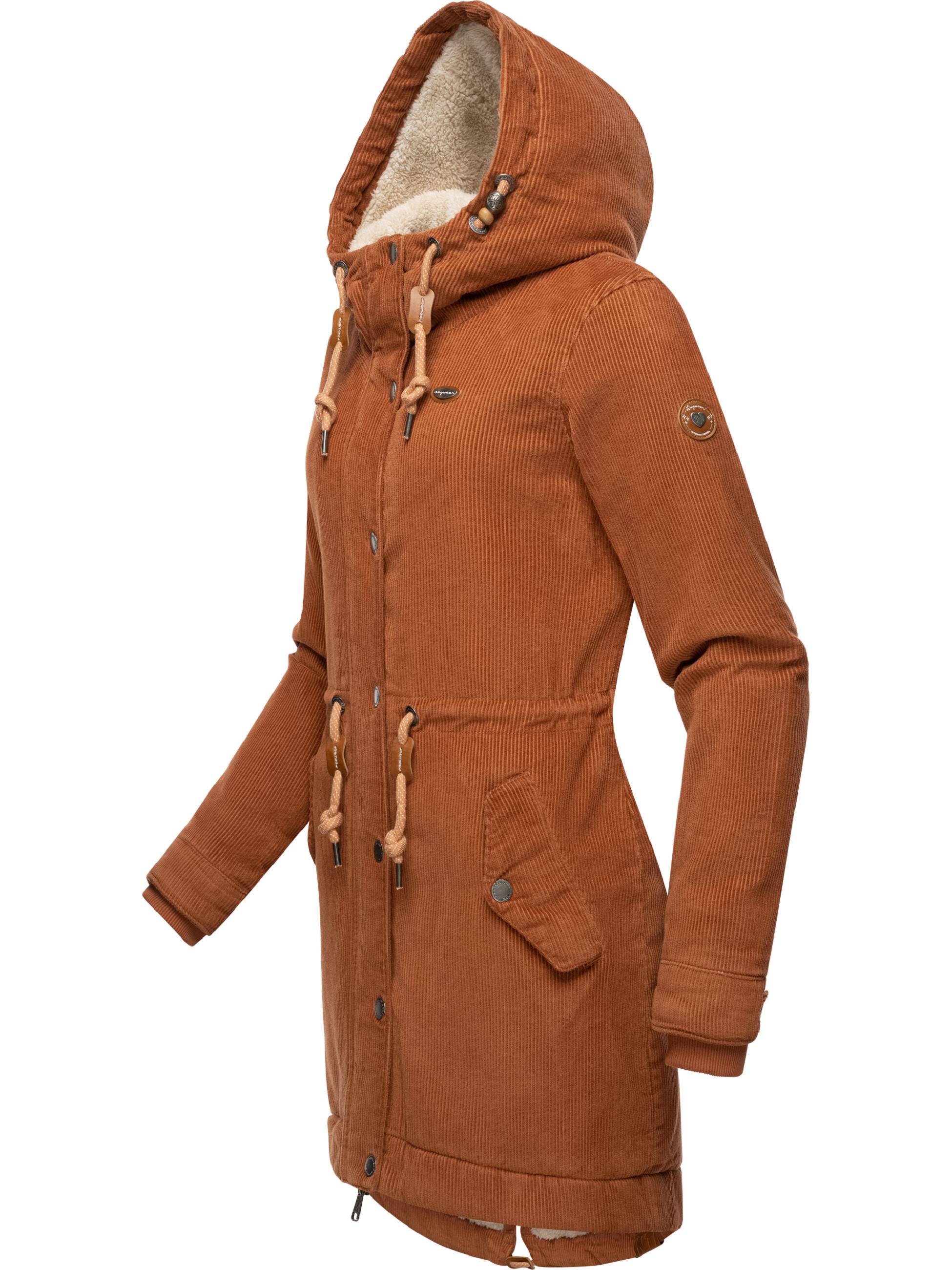 Wintermantel mit Kapuze 'Canny Corduroy' Brown