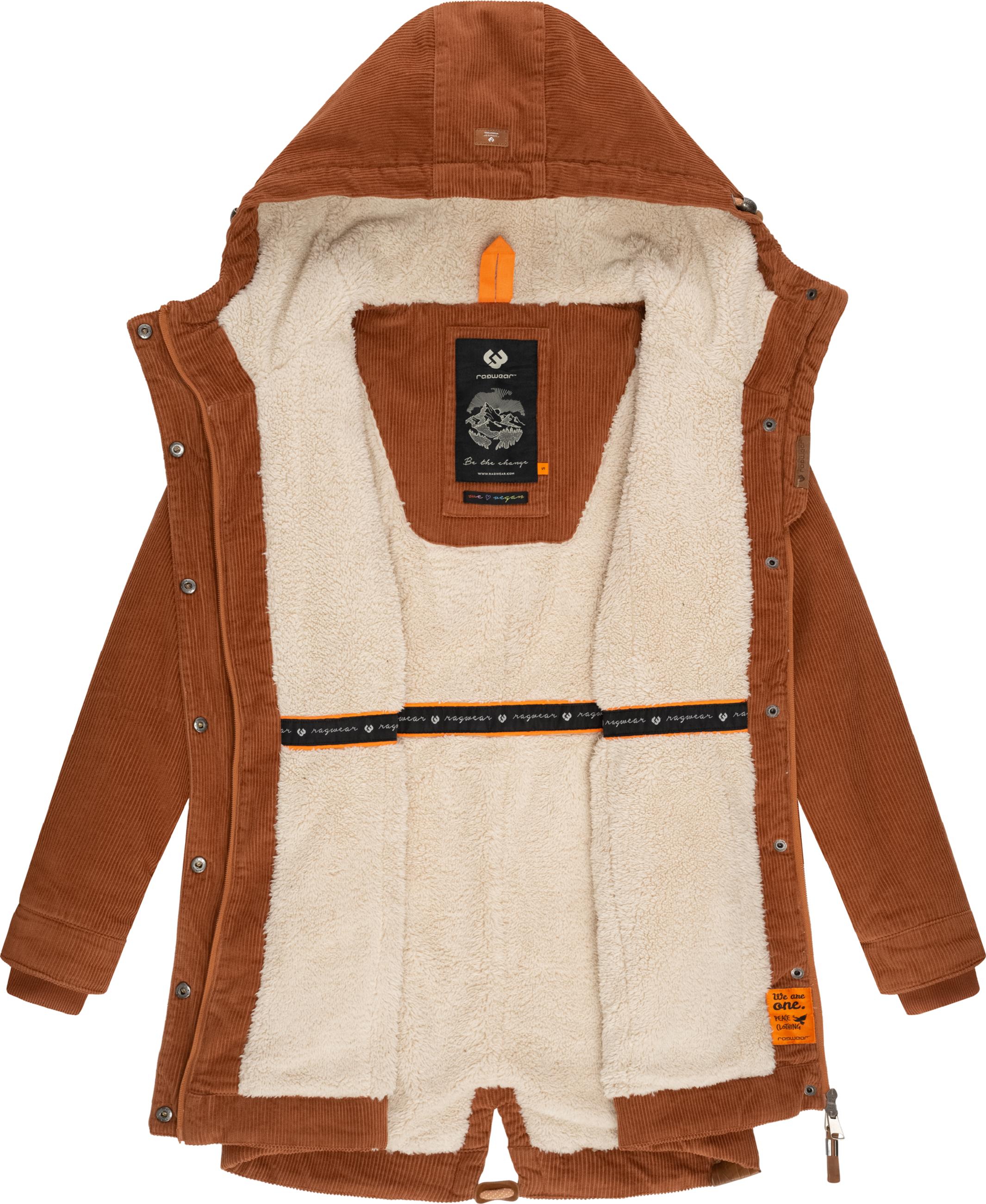 Wintermantel mit Kapuze 'Canny Corduroy' Brown