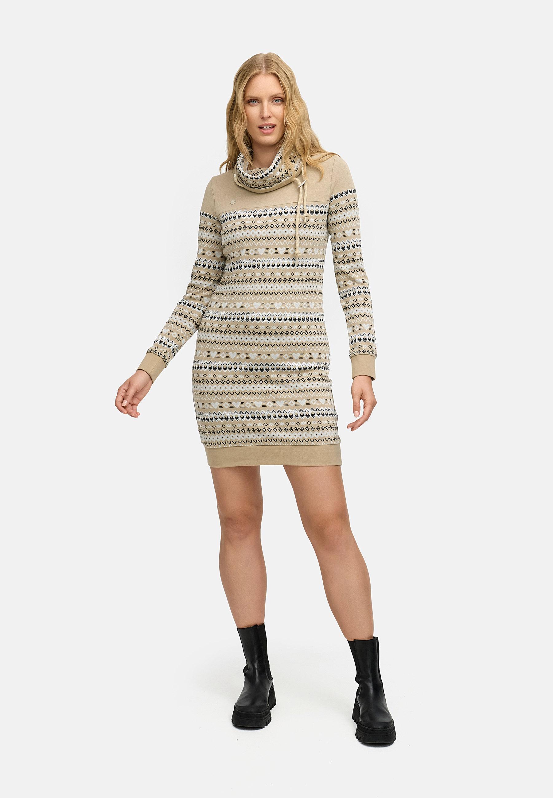 Jersey Kleid mit Schlauchkragen "Chlloe Jacquard YOUMODO" Beige