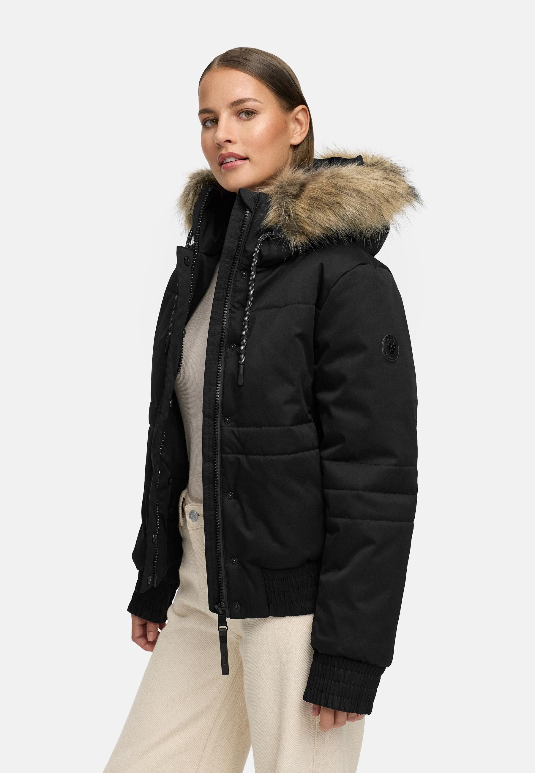 warme Winterjacke mit Kunstfell "Deluxia" Black