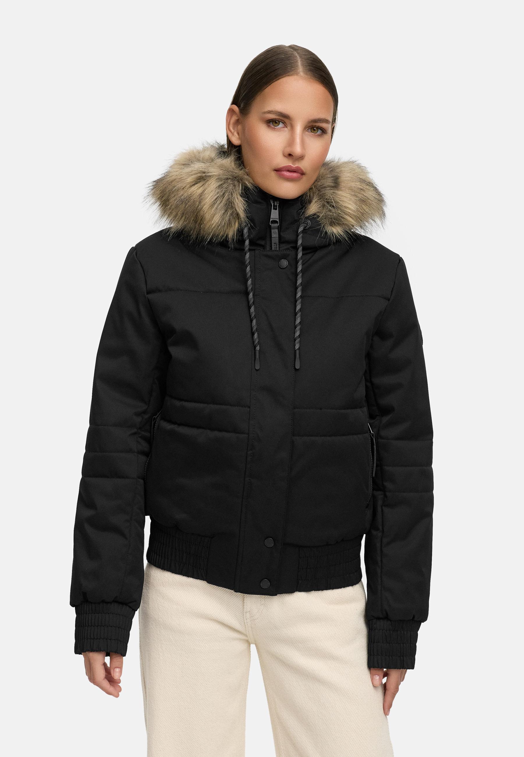 warme Winterjacke mit Kunstfell "Deluxia" Black
