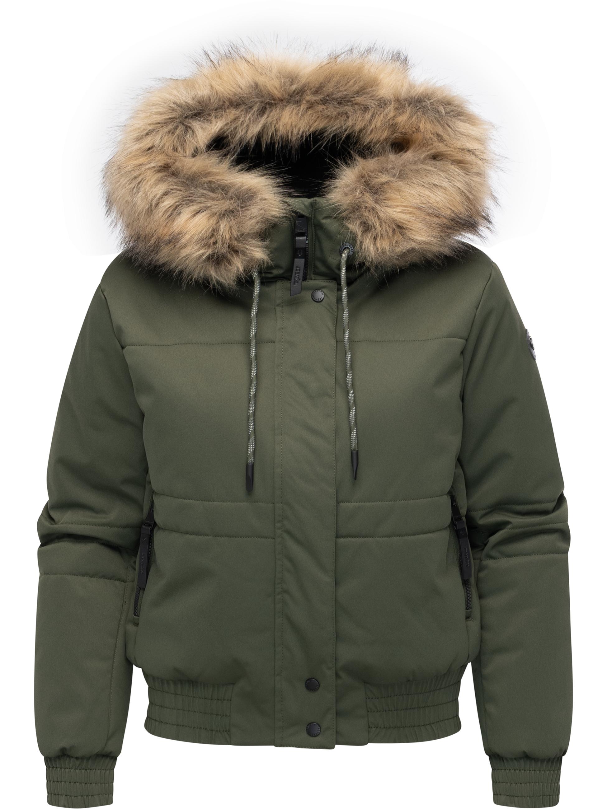 warme Winterjacke mit Kunstfell "Deluxia" Dark Olive