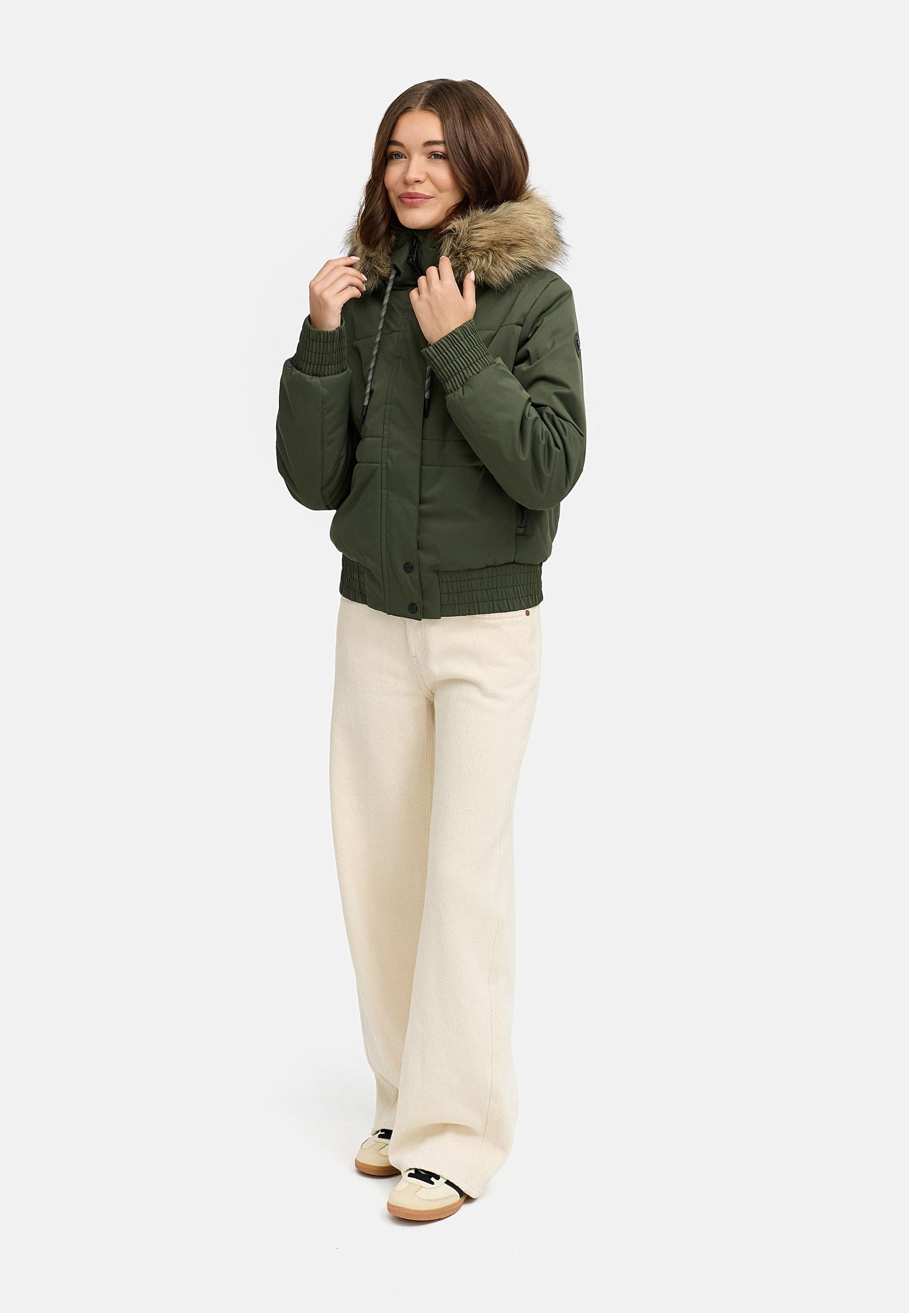 warme Winterjacke mit Kunstfell "Deluxia" Dark Olive