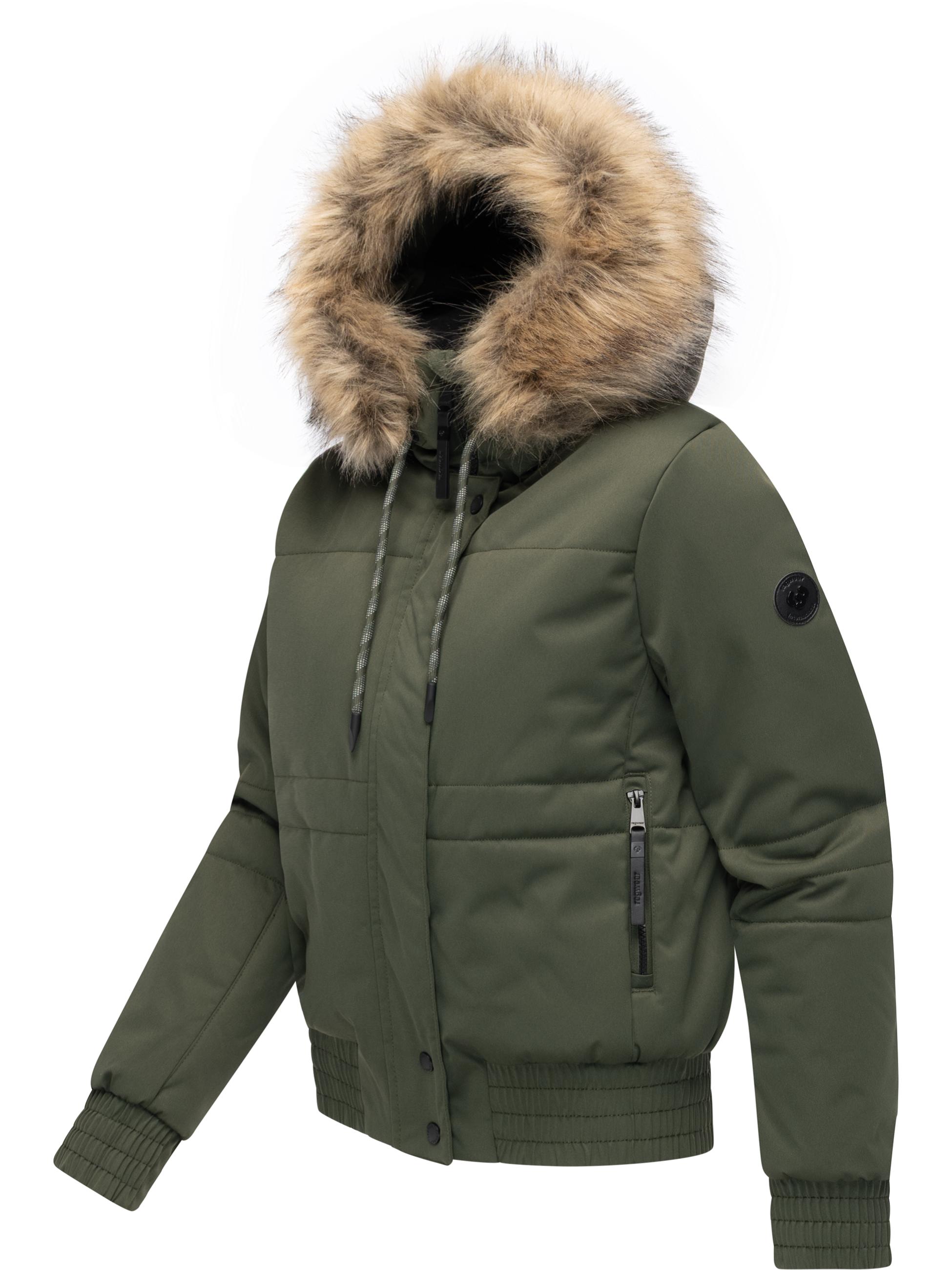 warme Winterjacke mit Kunstfell "Deluxia" Dark Olive