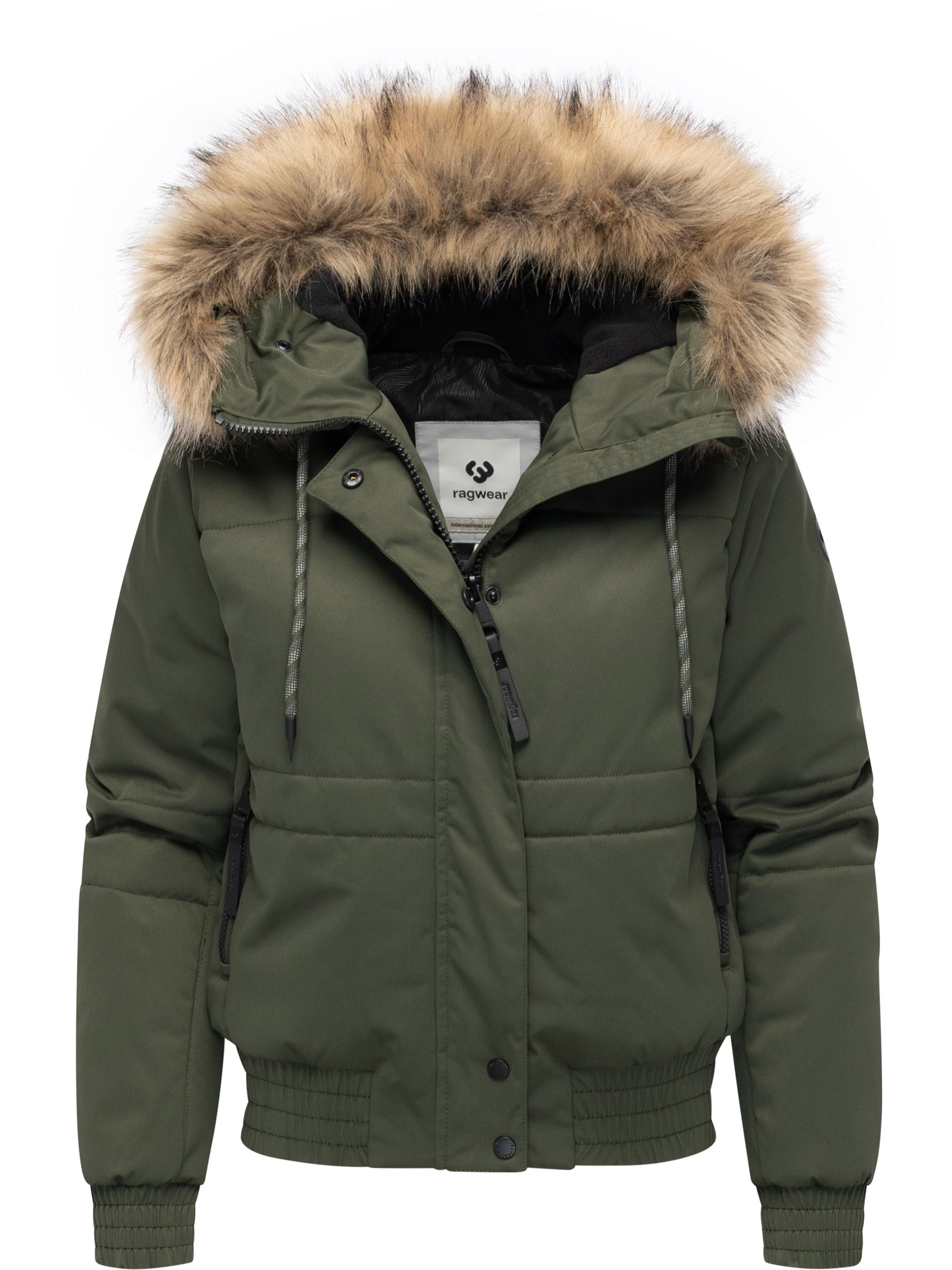 warme Winterjacke mit Kunstfell "Deluxia" Dark Olive