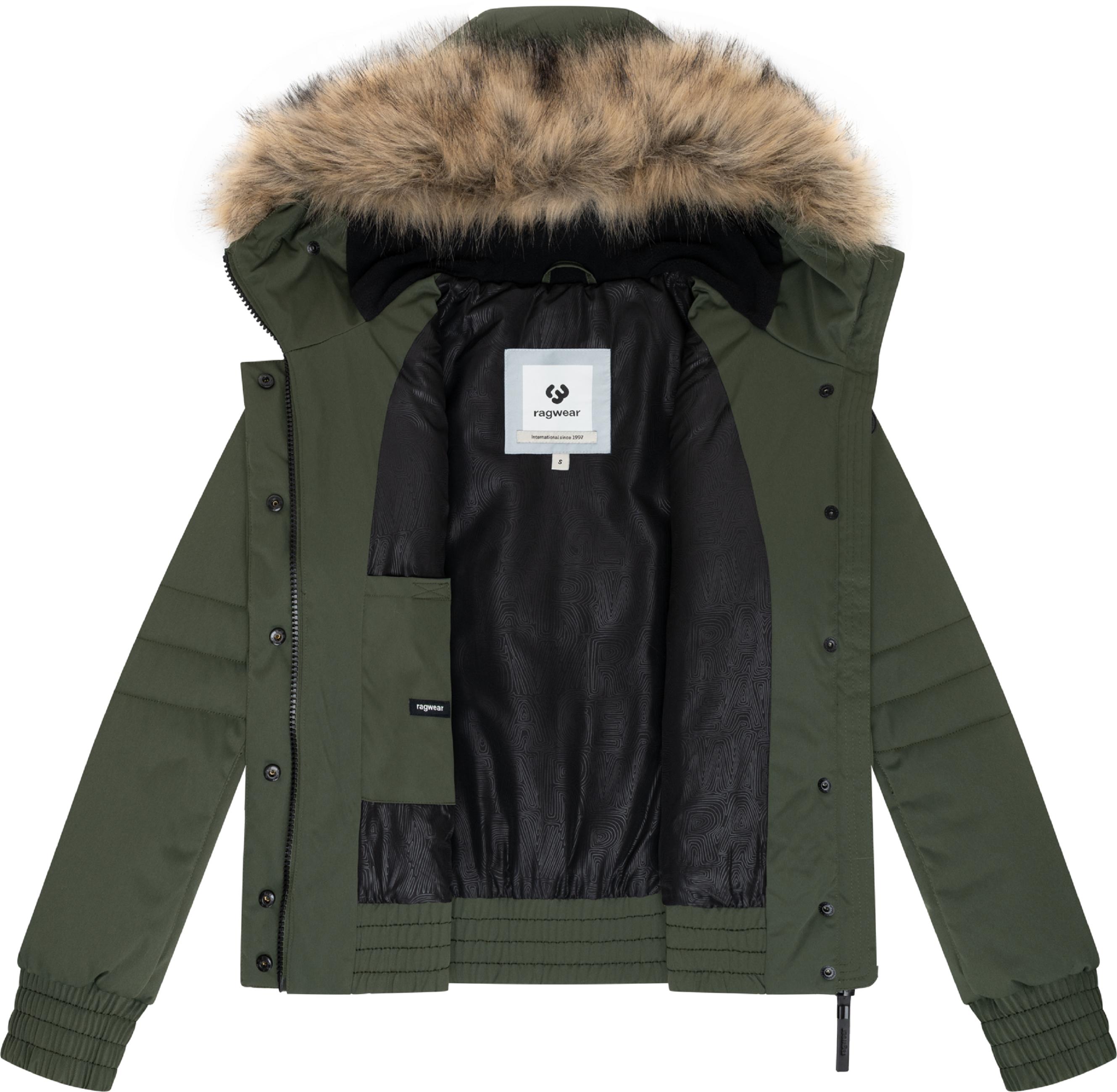warme Winterjacke mit Kunstfell "Deluxia" Dark Olive