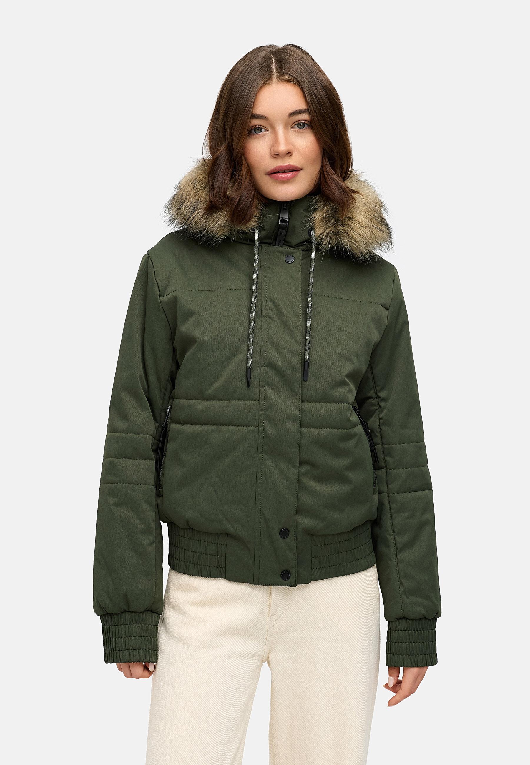 warme Winterjacke mit Kunstfell "Deluxia" Dark Olive
