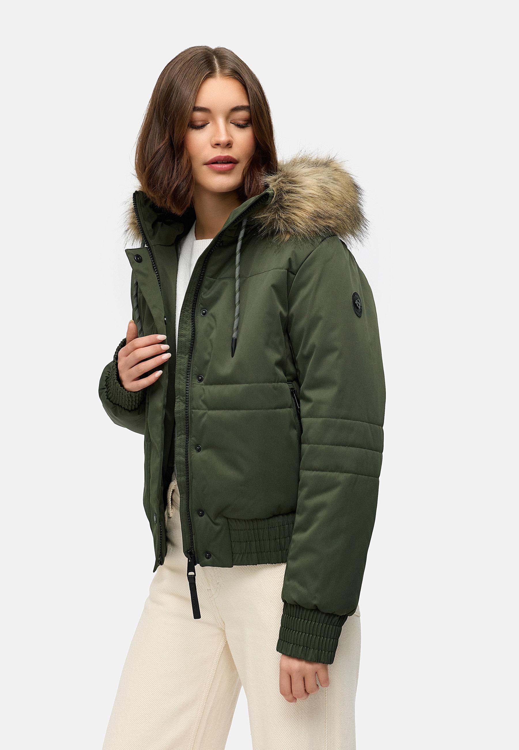 warme Winterjacke mit Kunstfell "Deluxia" Dark Olive