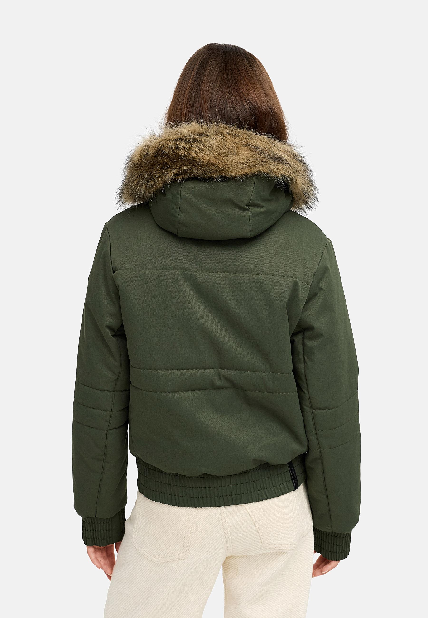 warme Winterjacke mit Kunstfell "Deluxia" Dark Olive