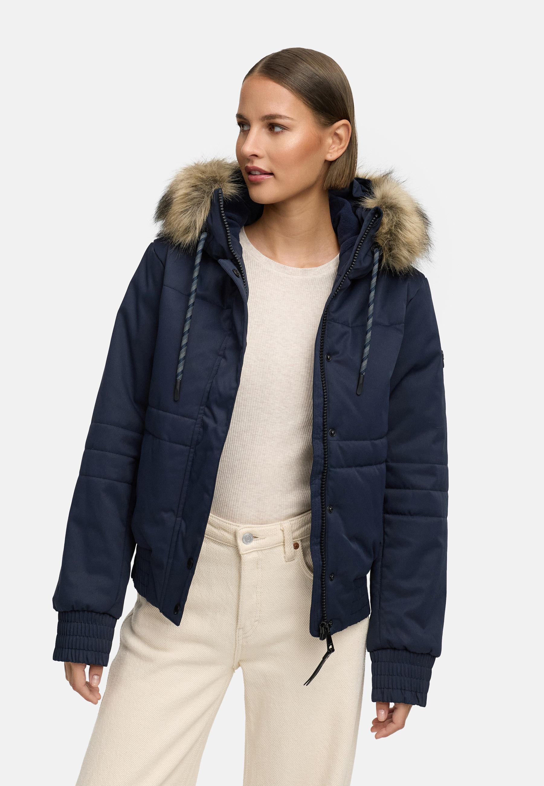 warme Winterjacke mit Kunstfell "Deluxia" Navy