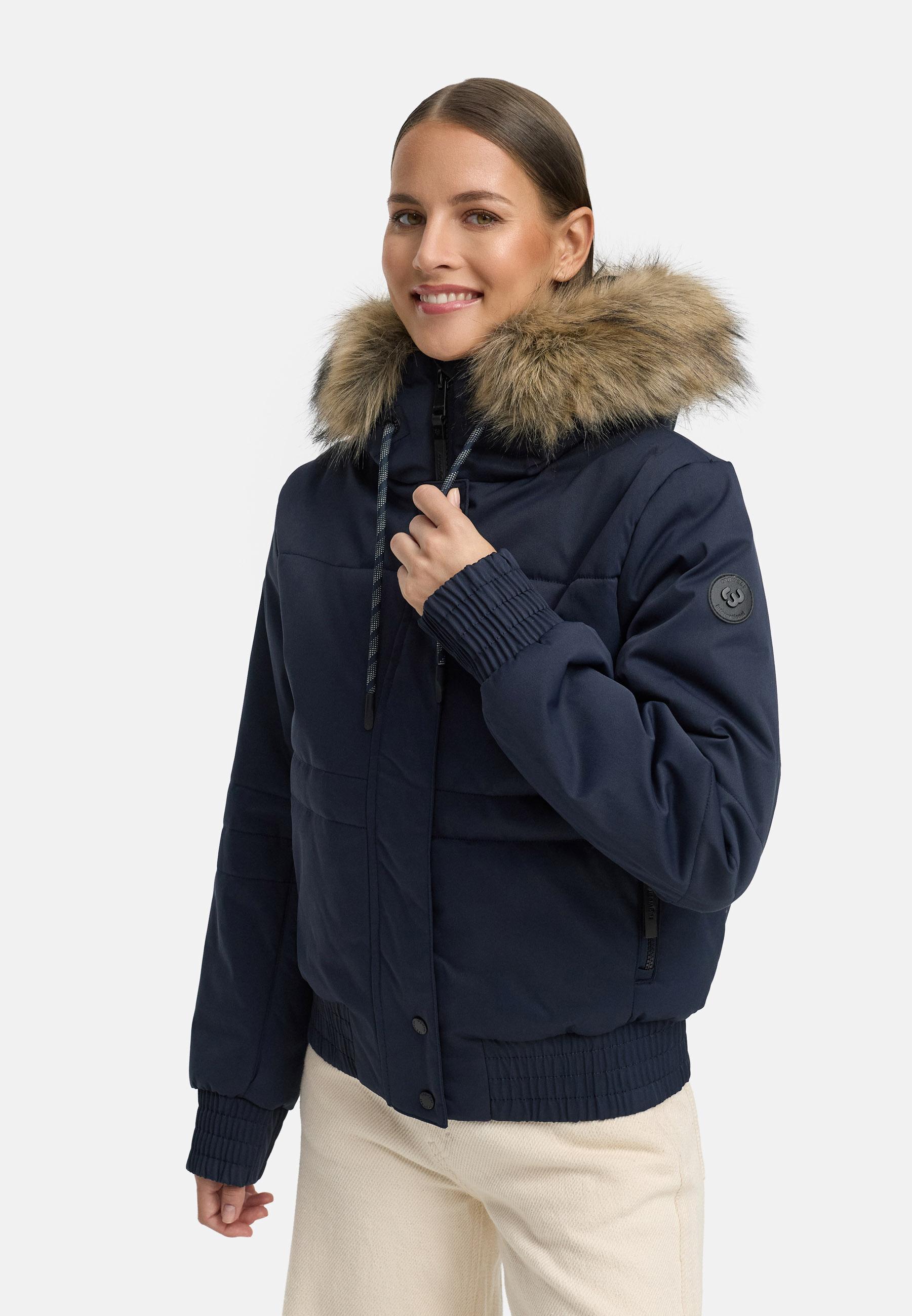 warme Winterjacke mit Kunstfell "Deluxia" Navy