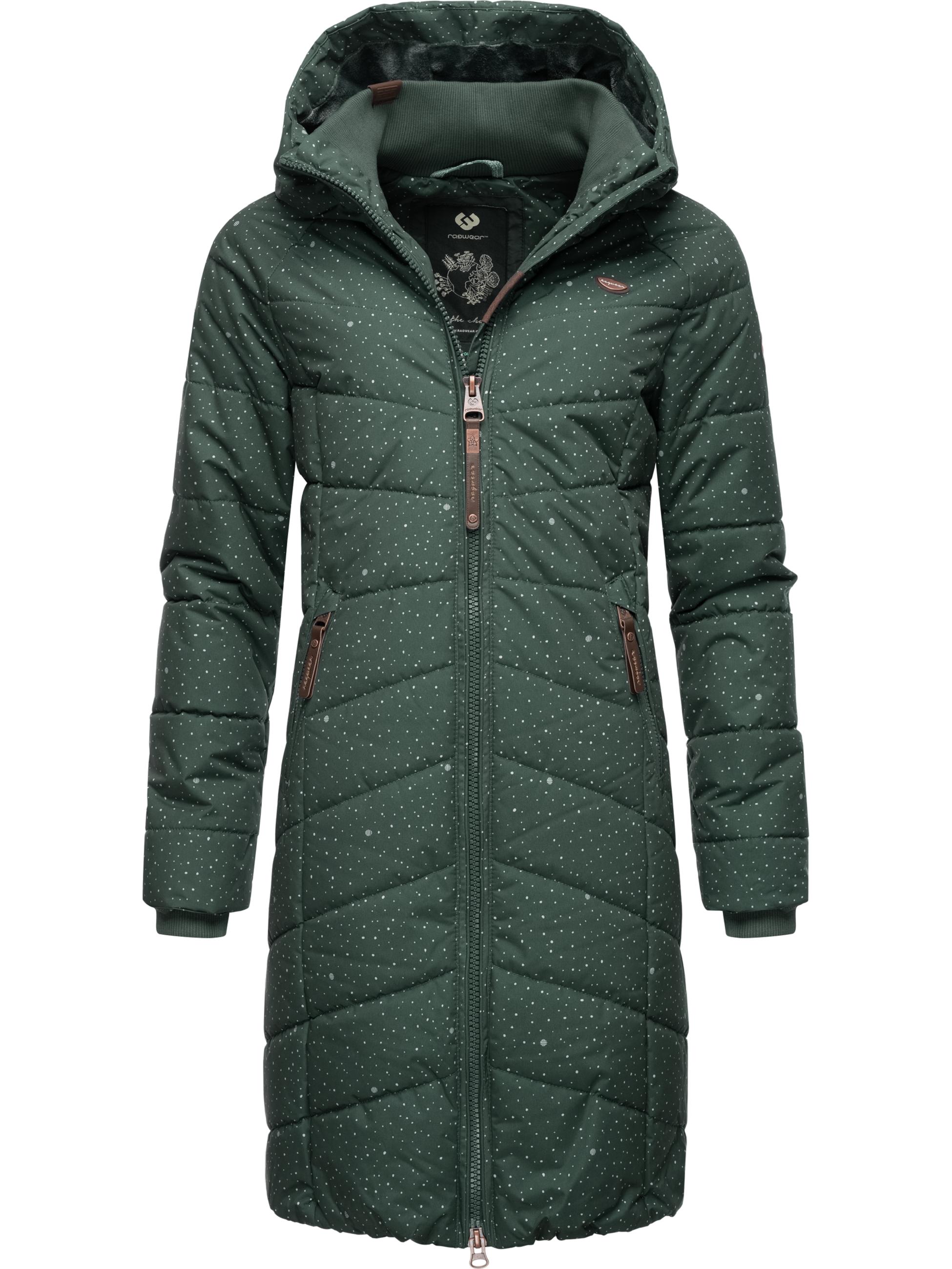 Langer Winter Steppmantel "Dizzie Coat Print" Dark Green