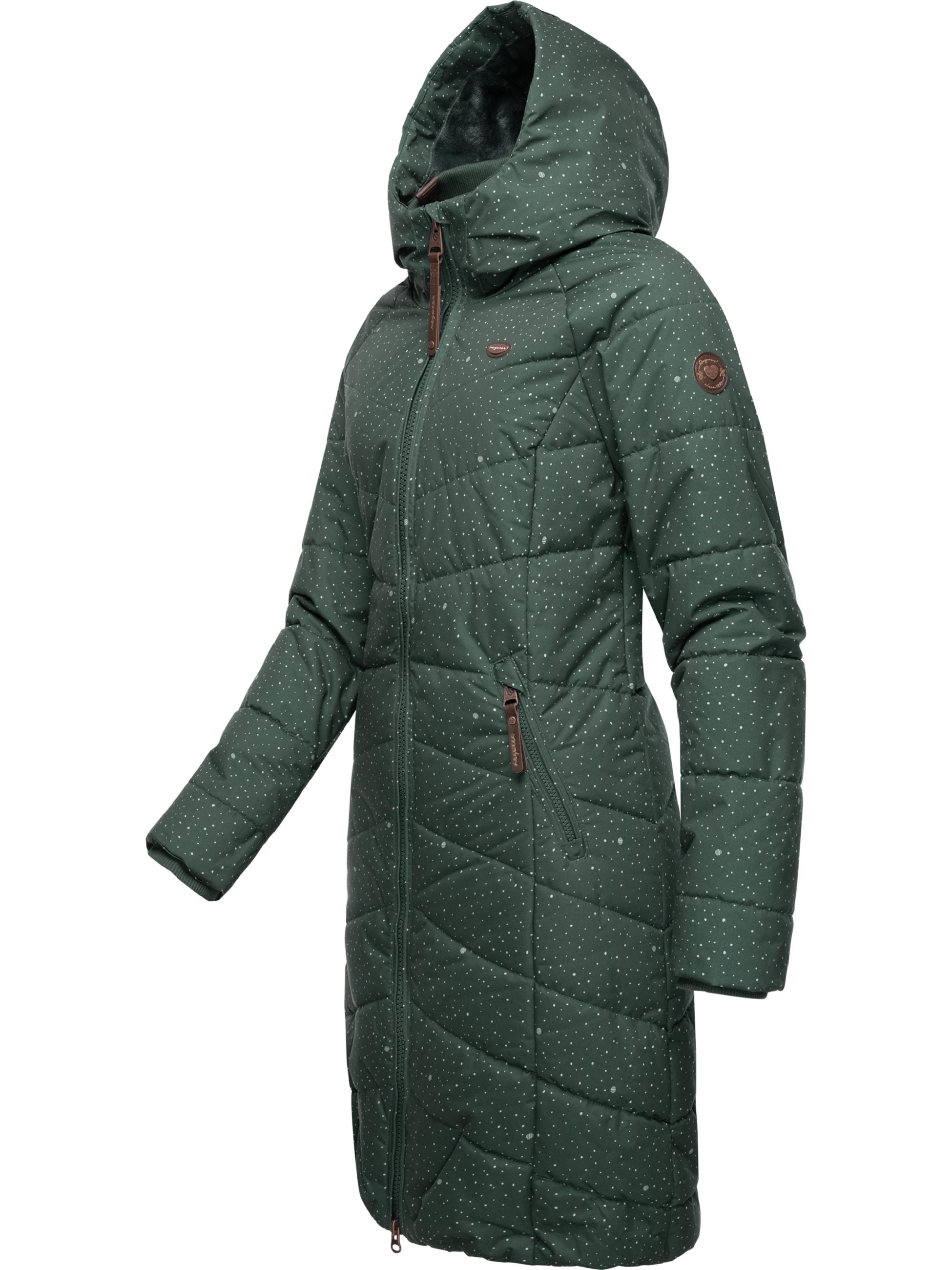 Langer Winter Steppmantel "Dizzie Coat Print" Dark Green