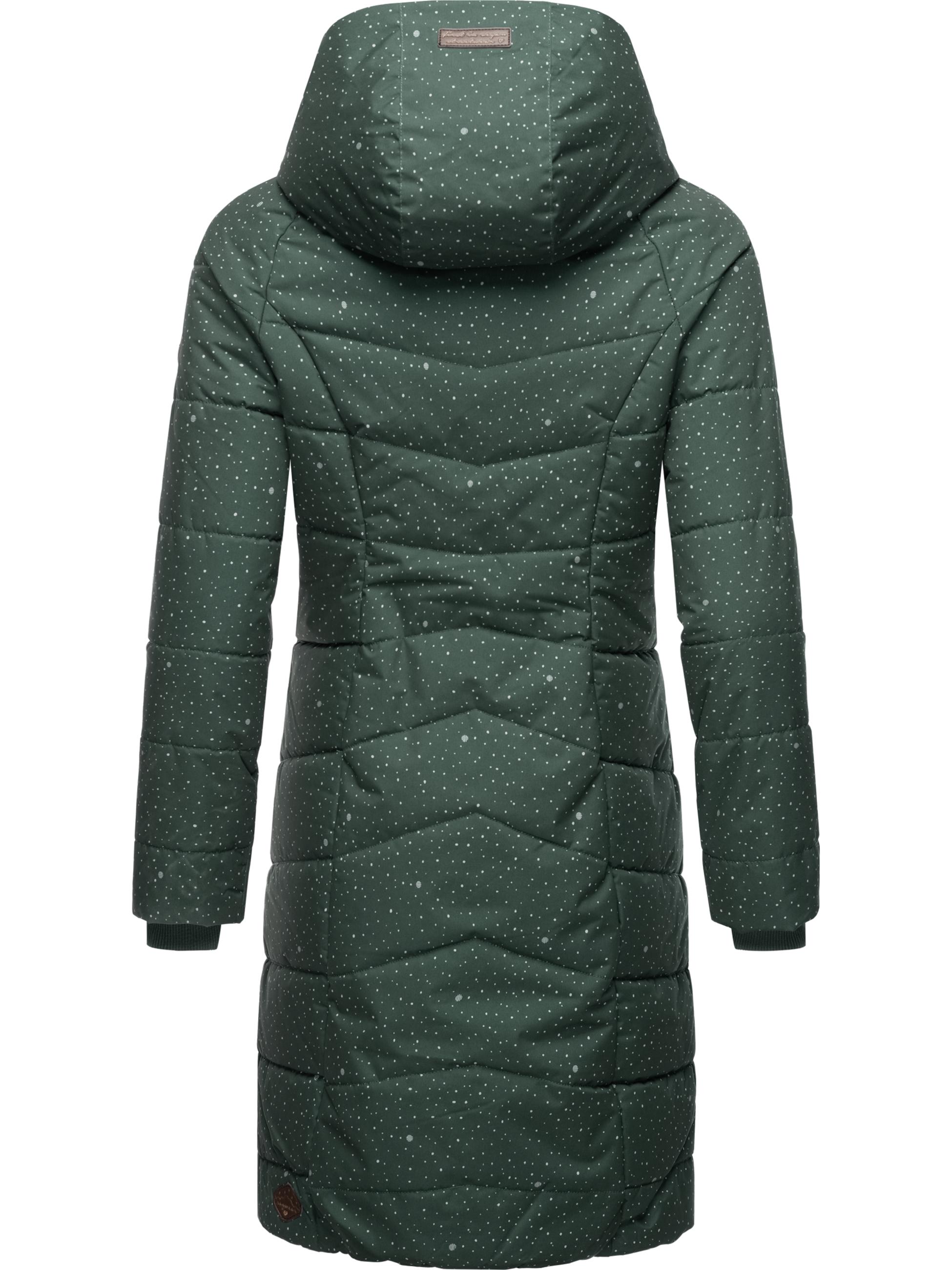 Langer Winter Steppmantel "Dizzie Coat Print" Dark Green