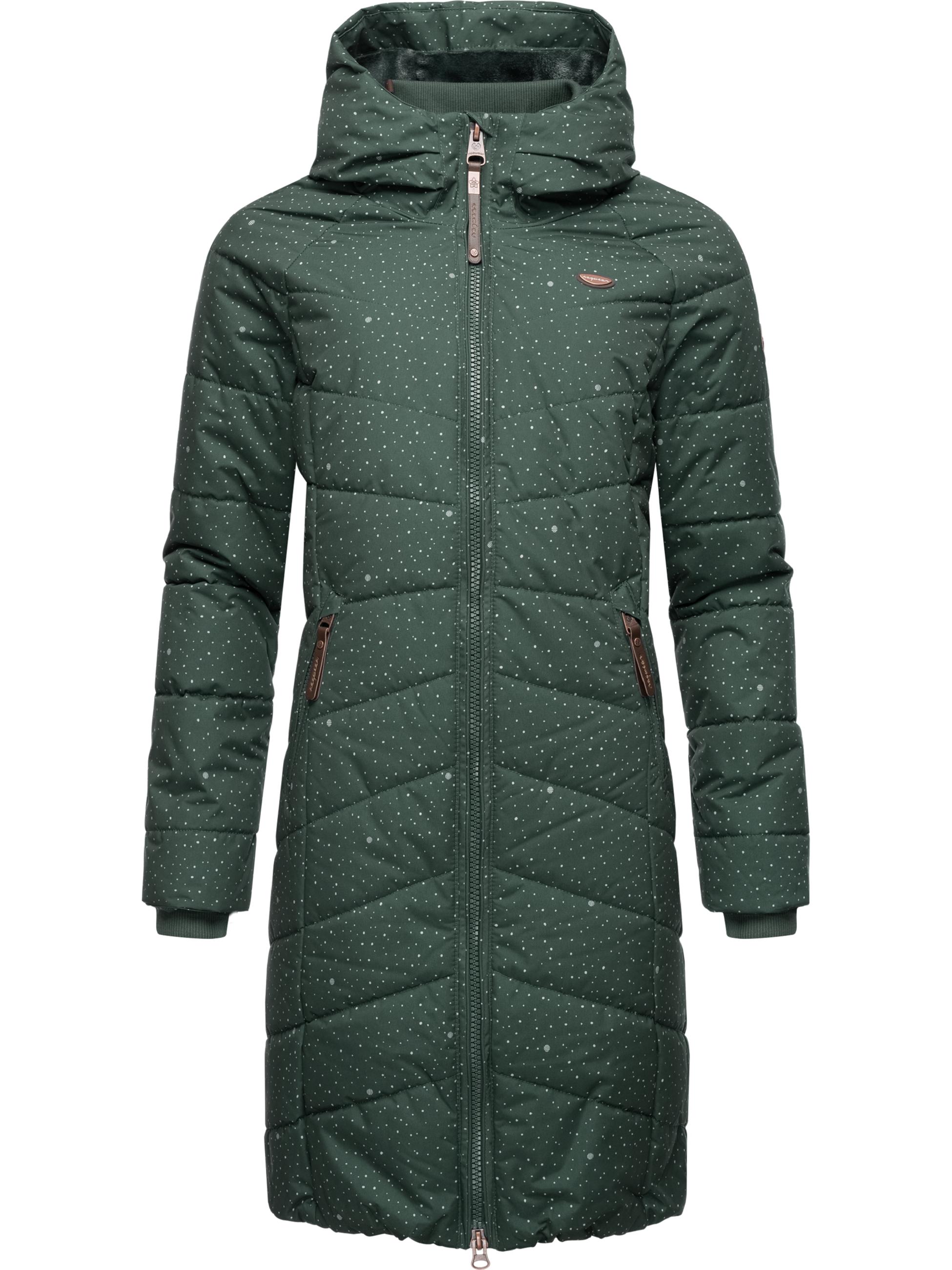 Langer Winter Steppmantel "Dizzie Coat Print" Dark Green