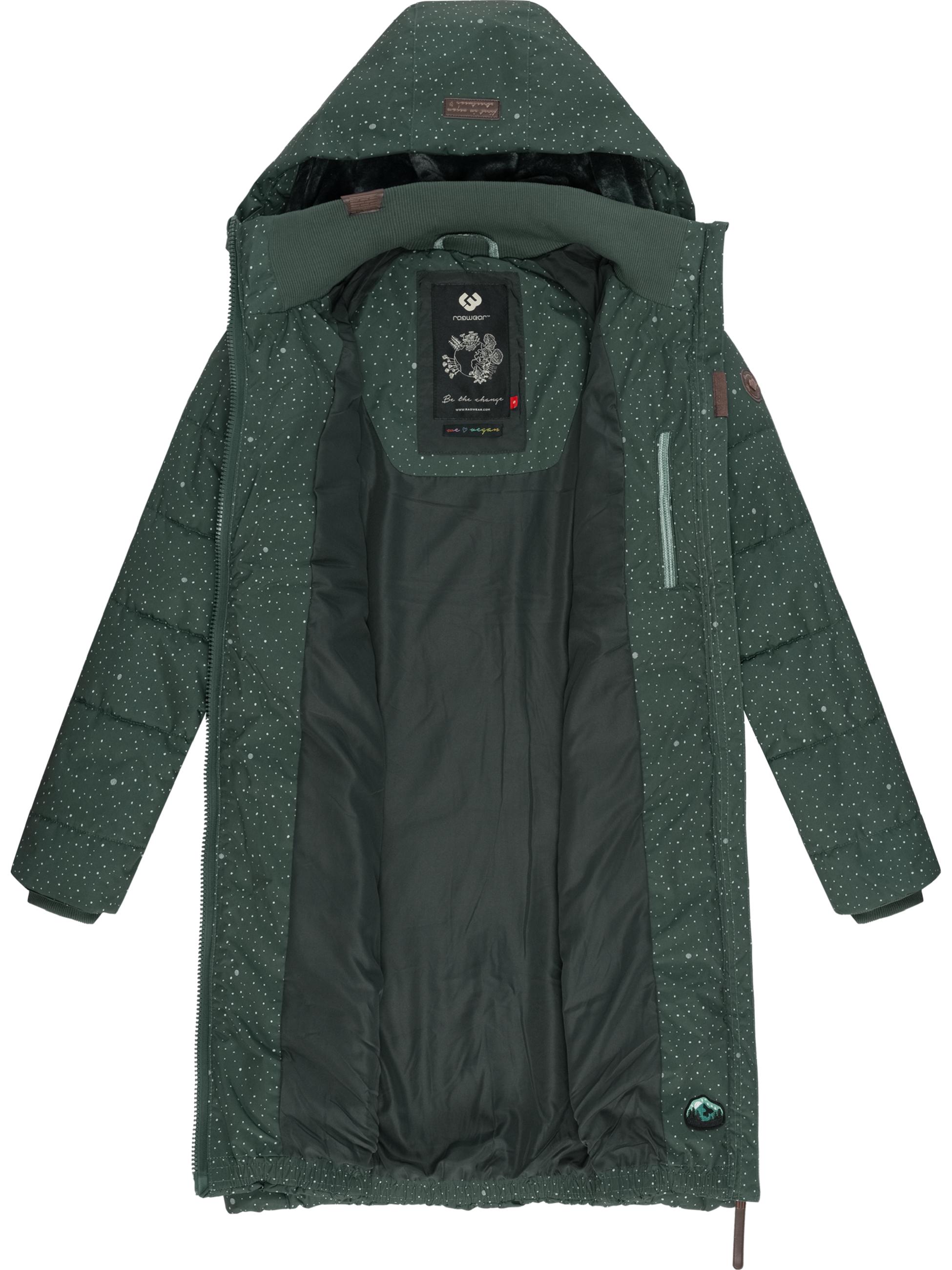 Langer Winter Steppmantel "Dizzie Coat Print" Dark Green