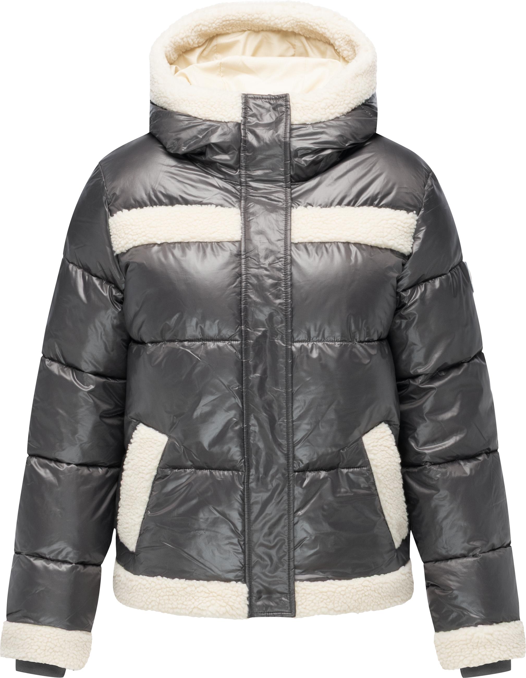 Winterjacke mit Teddy-Kunstfell-Details "Editah Shiny" Stone Grey