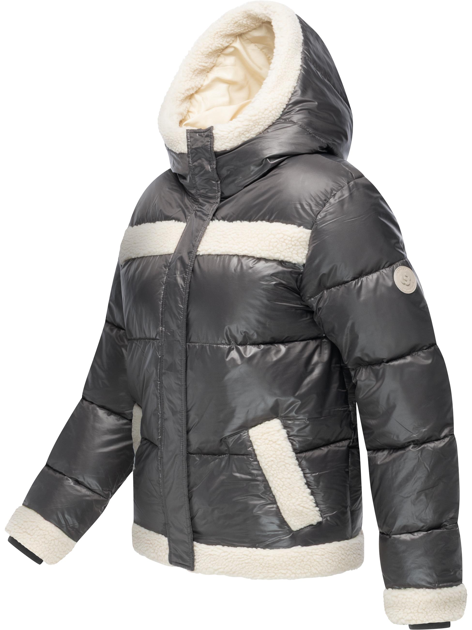 Winterjacke mit Teddy-Kunstfell-Details "Editah Shiny" Stone Grey
