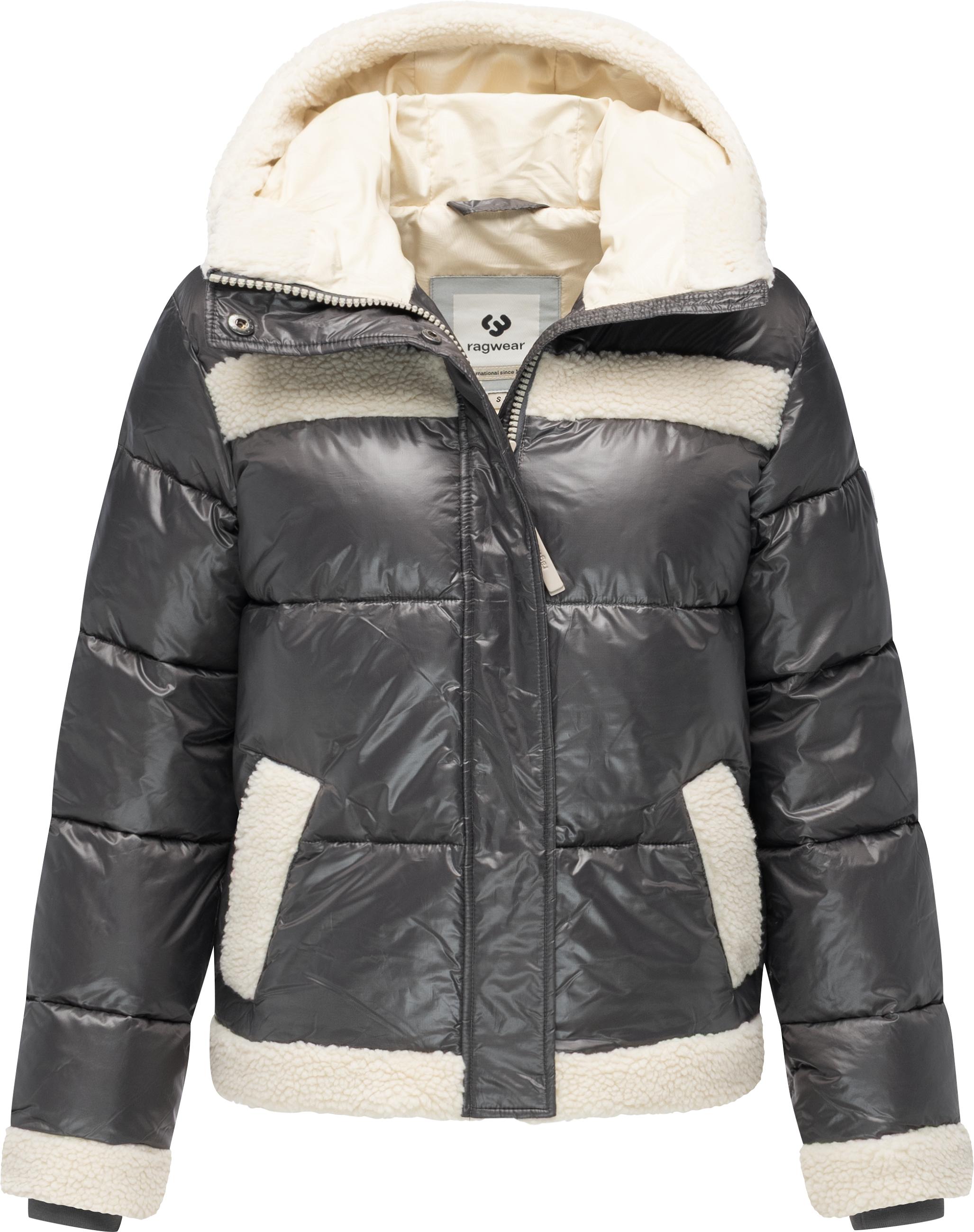 Winterjacke mit Teddy-Kunstfell-Details "Editah Shiny" Stone Grey