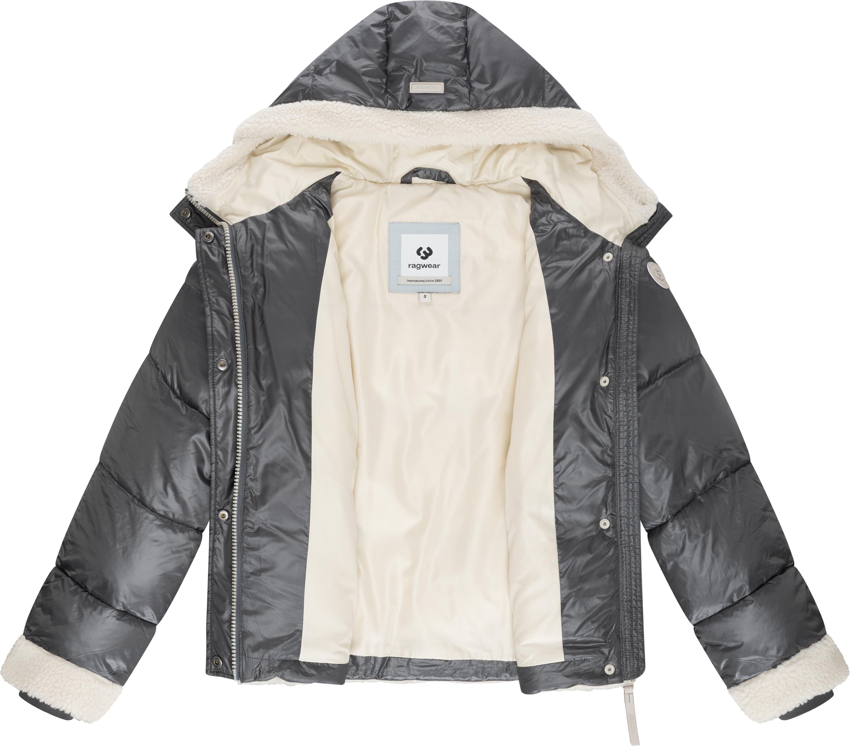Winterjacke mit Teddy-Kunstfell-Details "Editah Shiny" Stone Grey