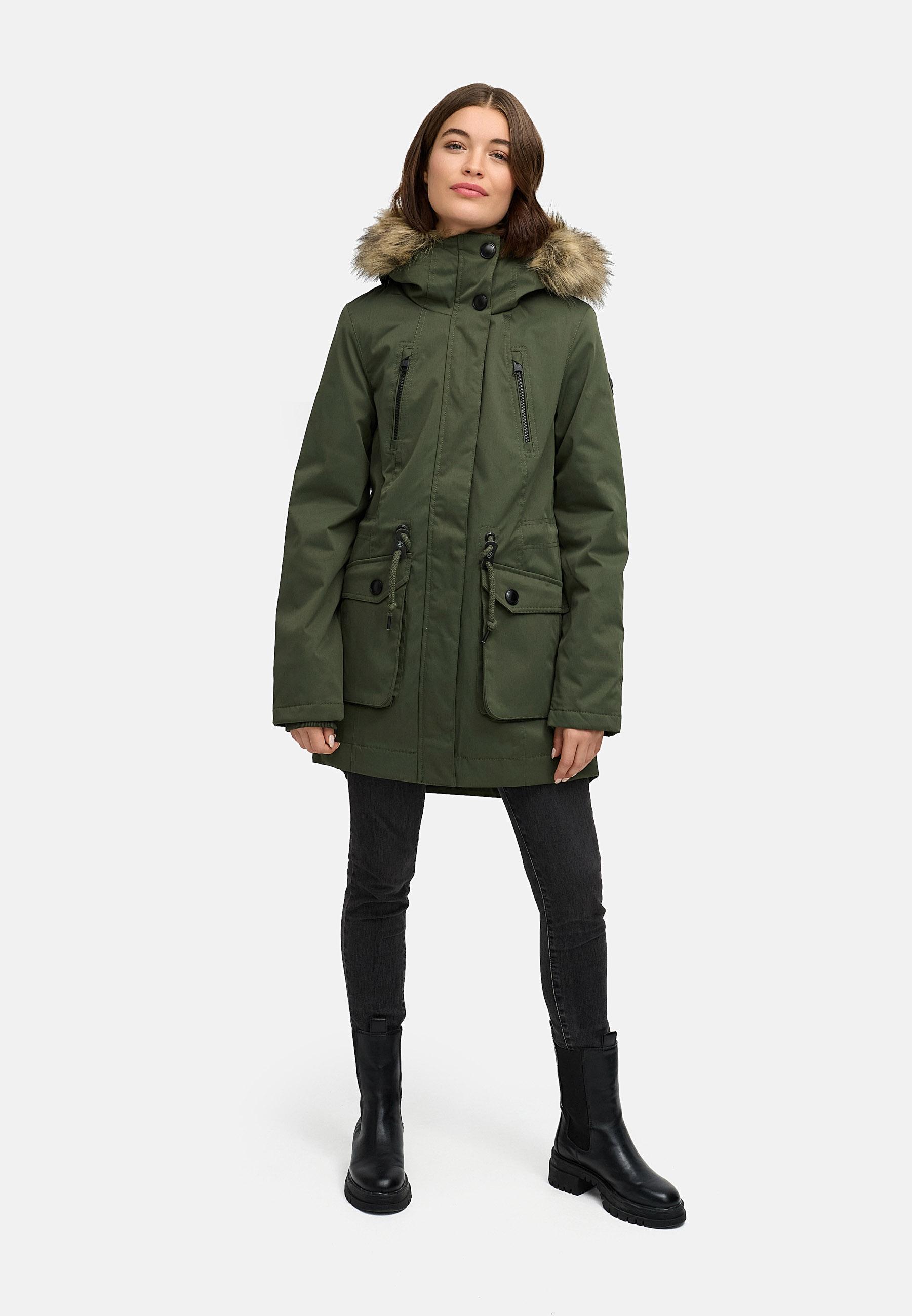 Winterparka mit (abnehmbarem) Kunstfell "Ellsa B YOUMODO" Dark Olive
