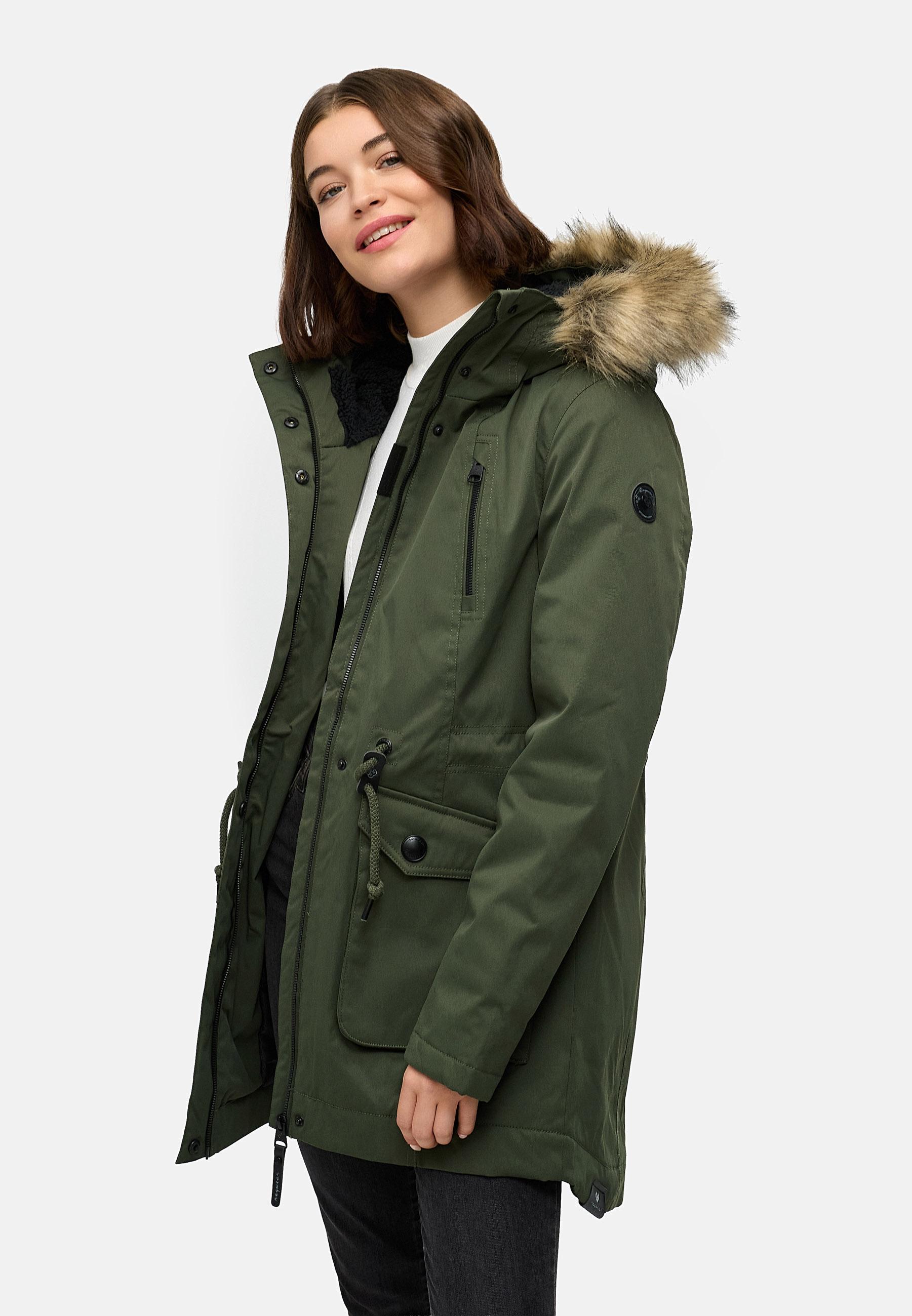 Winterparka mit (abnehmbarem) Kunstfell "Ellsa B YOUMODO" Dark Olive