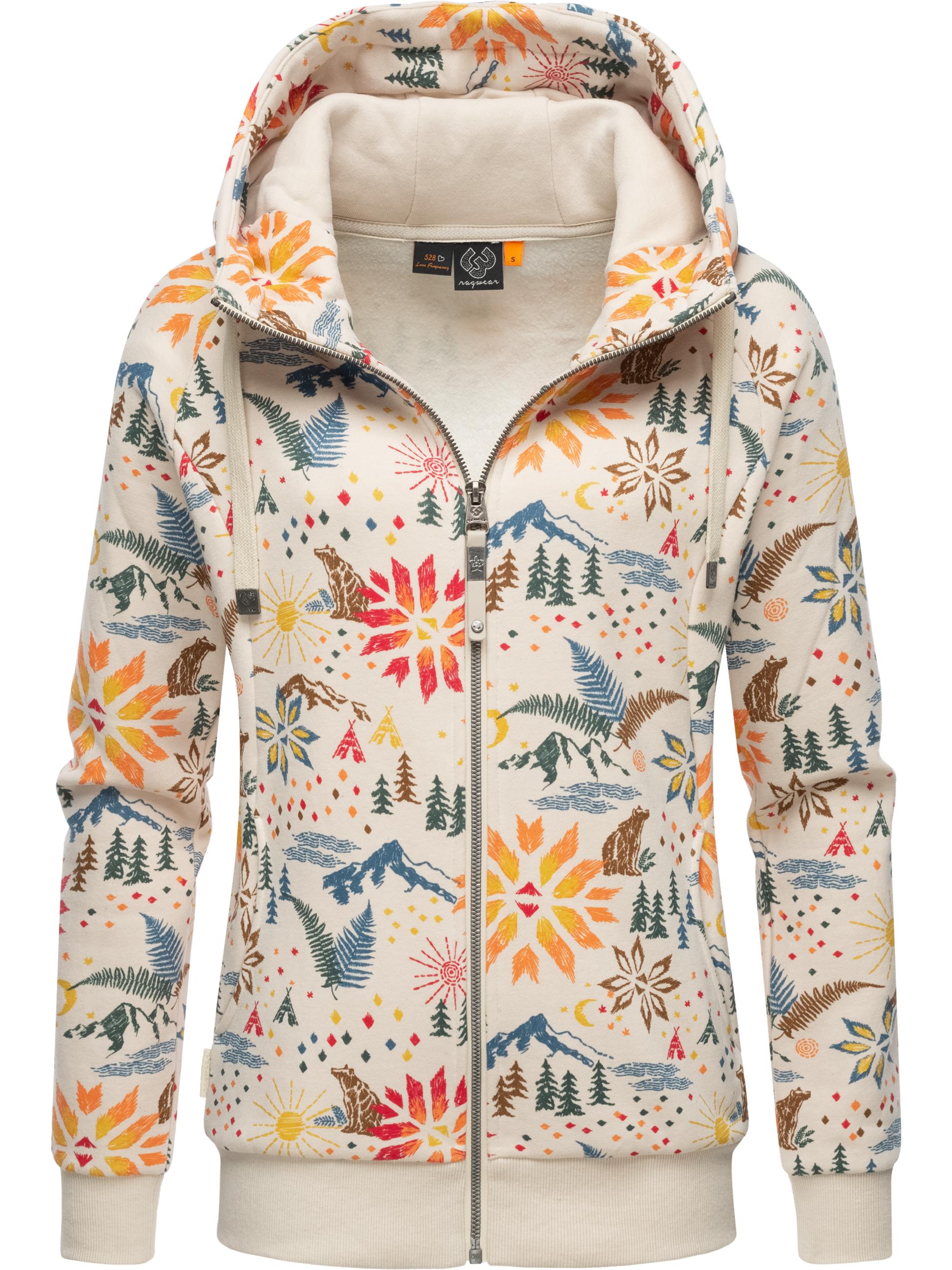 Gemusterte Sweatjacke mit Kapuze " Fllow Print" Beige