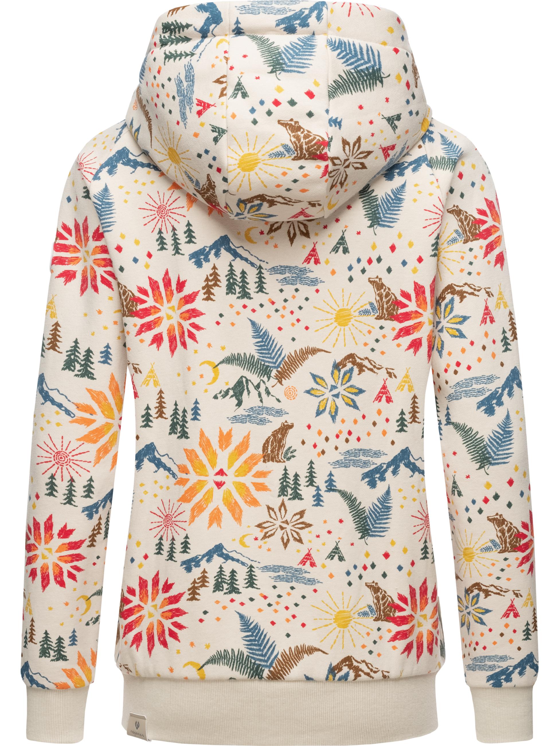 Gemusterte Sweatjacke mit Kapuze " Fllow Print" Beige