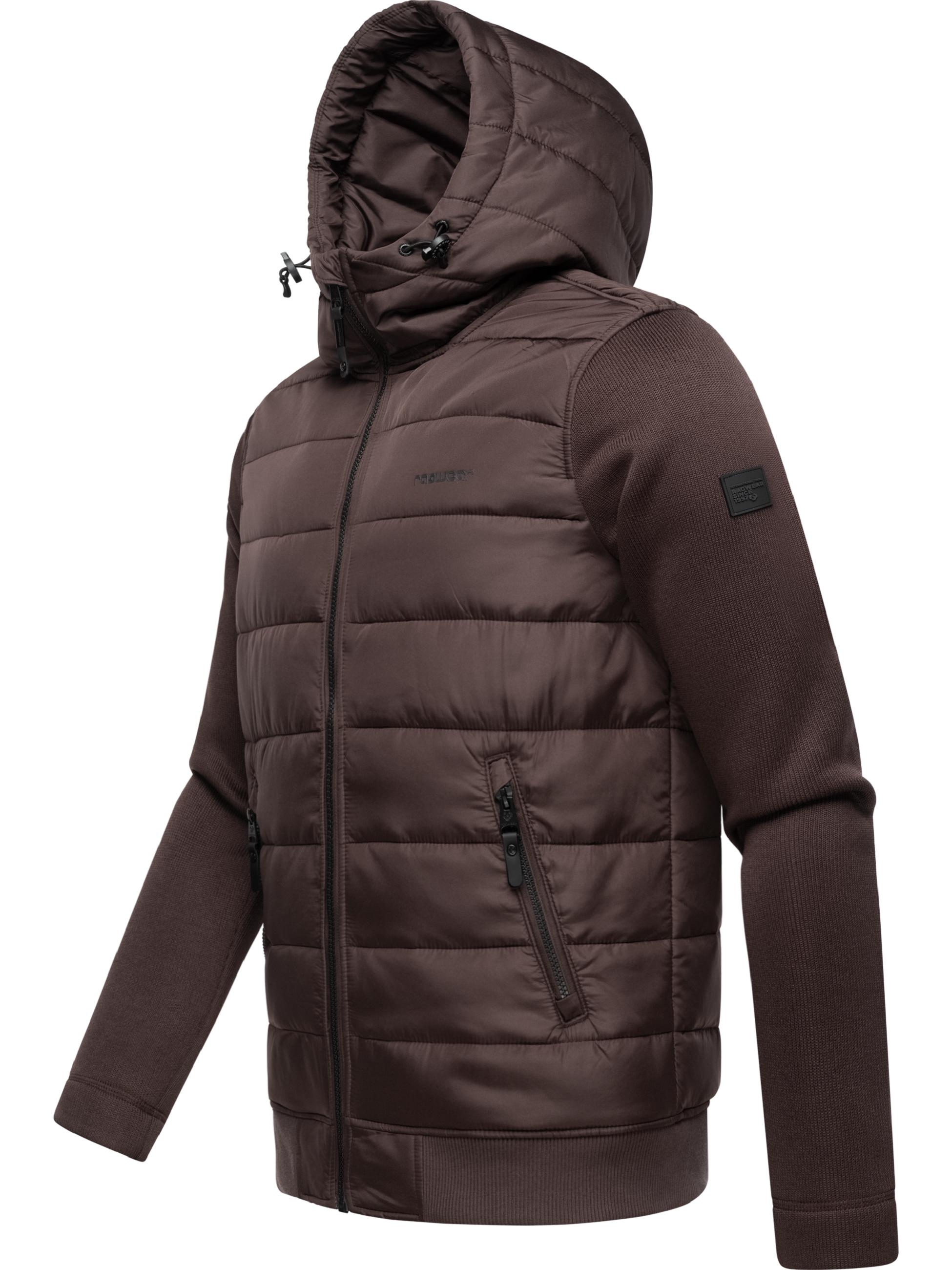 Leichte Steppjacke mit Ripp-Ärmeln und Kapuze "Hallmar Hood" Dark Brown