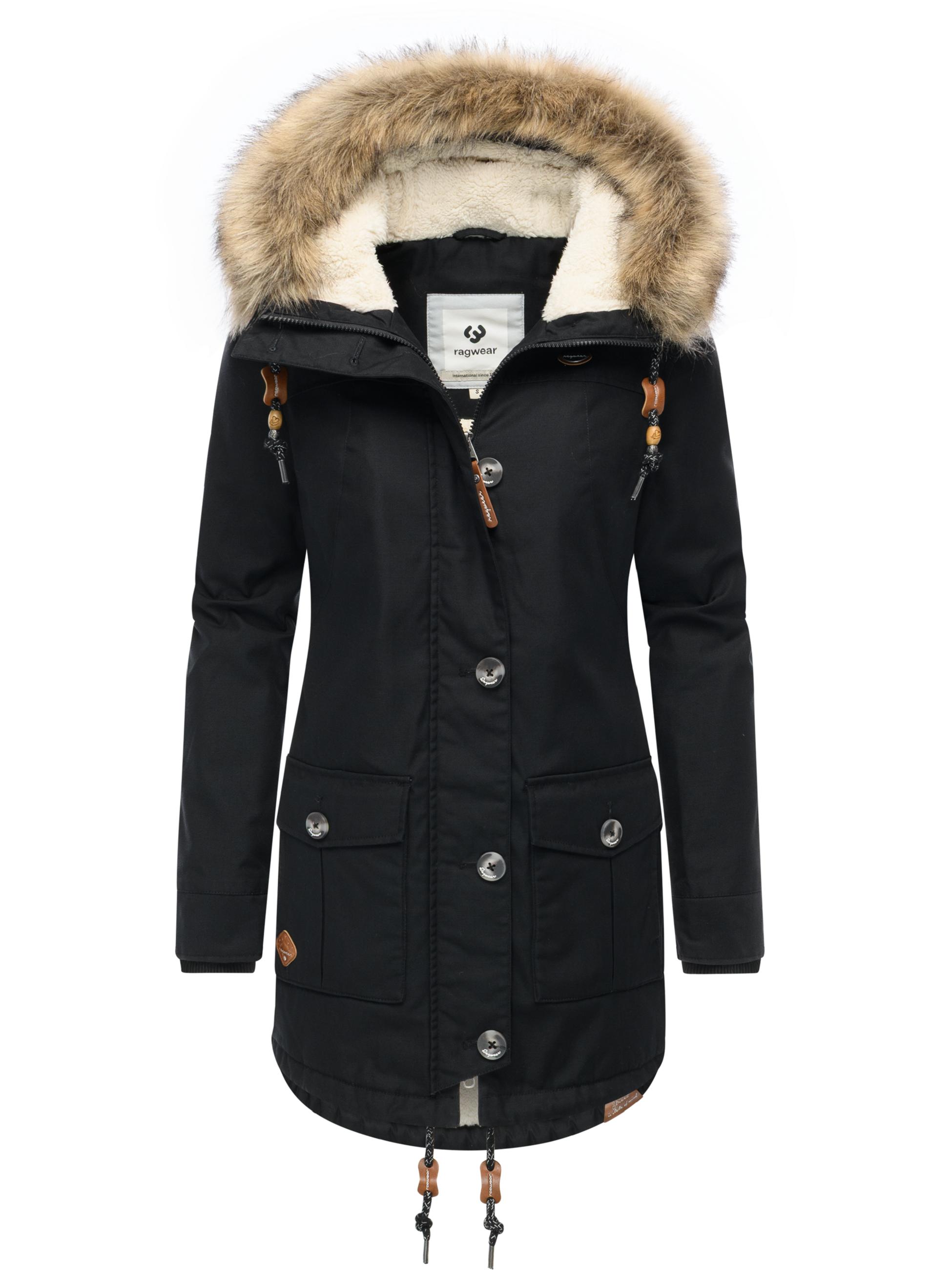 Leicht gefütterte Winterjacke mit Kunstfellkargen und Kapuze "Jane YOUMODO" Black