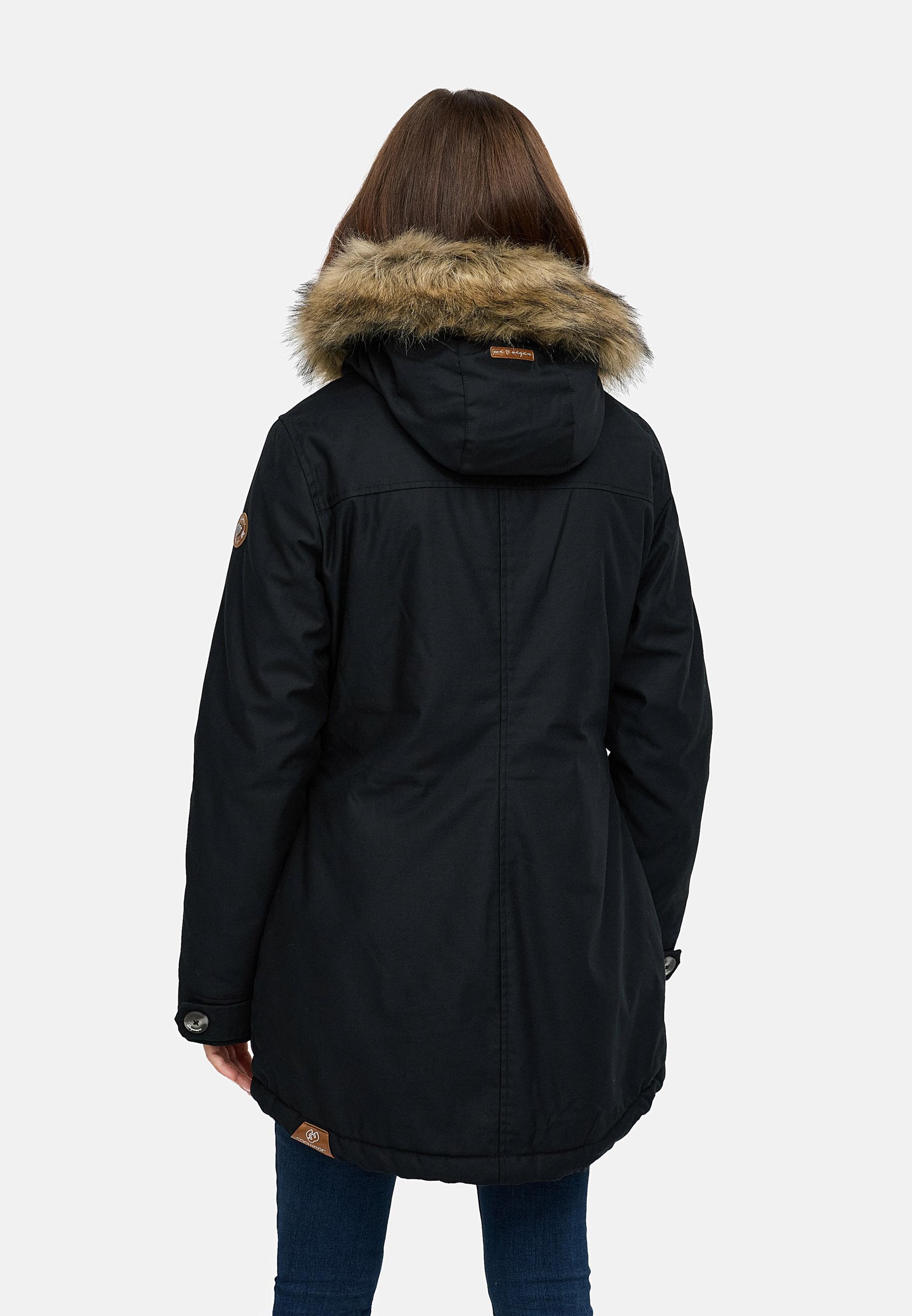 Leicht gefütterte Winterjacke mit Kunstfellkargen und Kapuze "Jane YOUMODO" Black