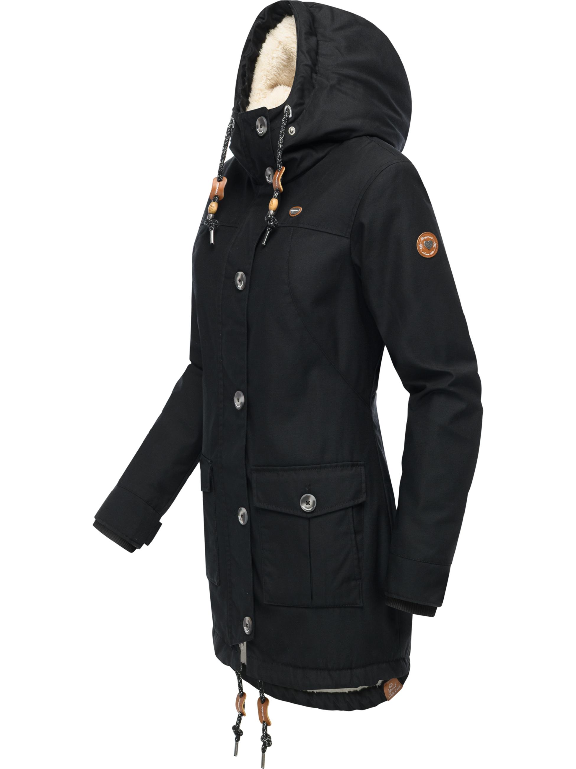 Leicht gefütterte Winterjacke mit Kunstfellkargen und Kapuze "Jane YOUMODO" Black