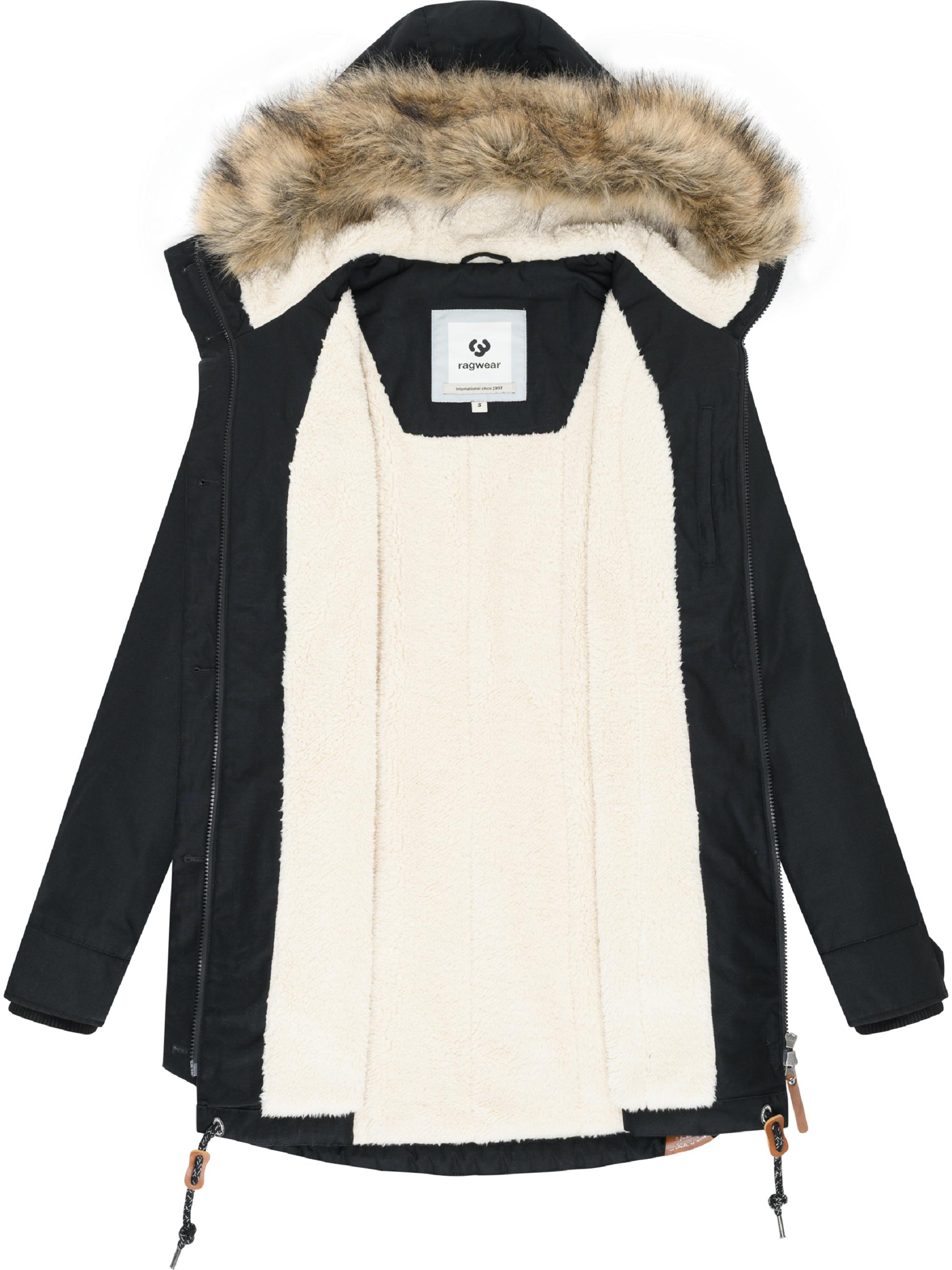 Leicht gefütterte Winterjacke mit Kunstfellkargen und Kapuze "Jane YOUMODO" Black