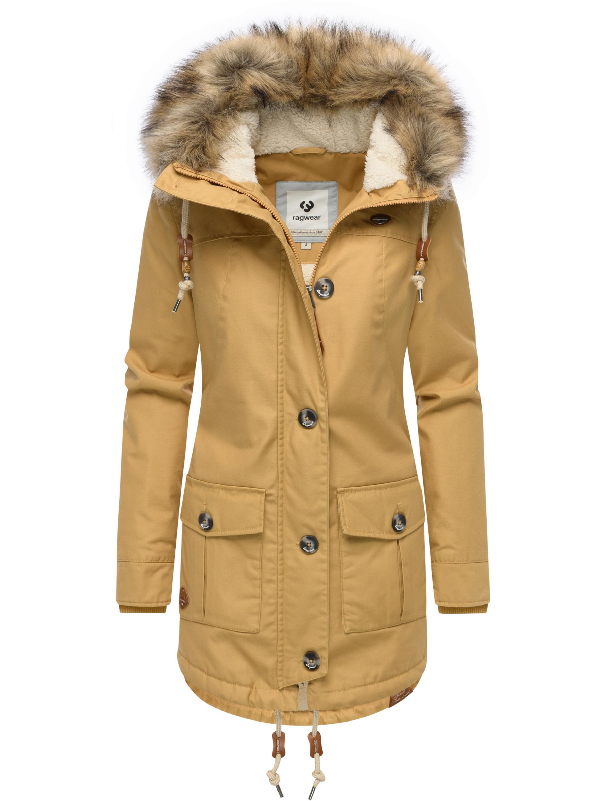 Leicht gefütterte Winterjacke mit Kunstfellkargen und Kapuze "Jane YOUMODO" Camel
