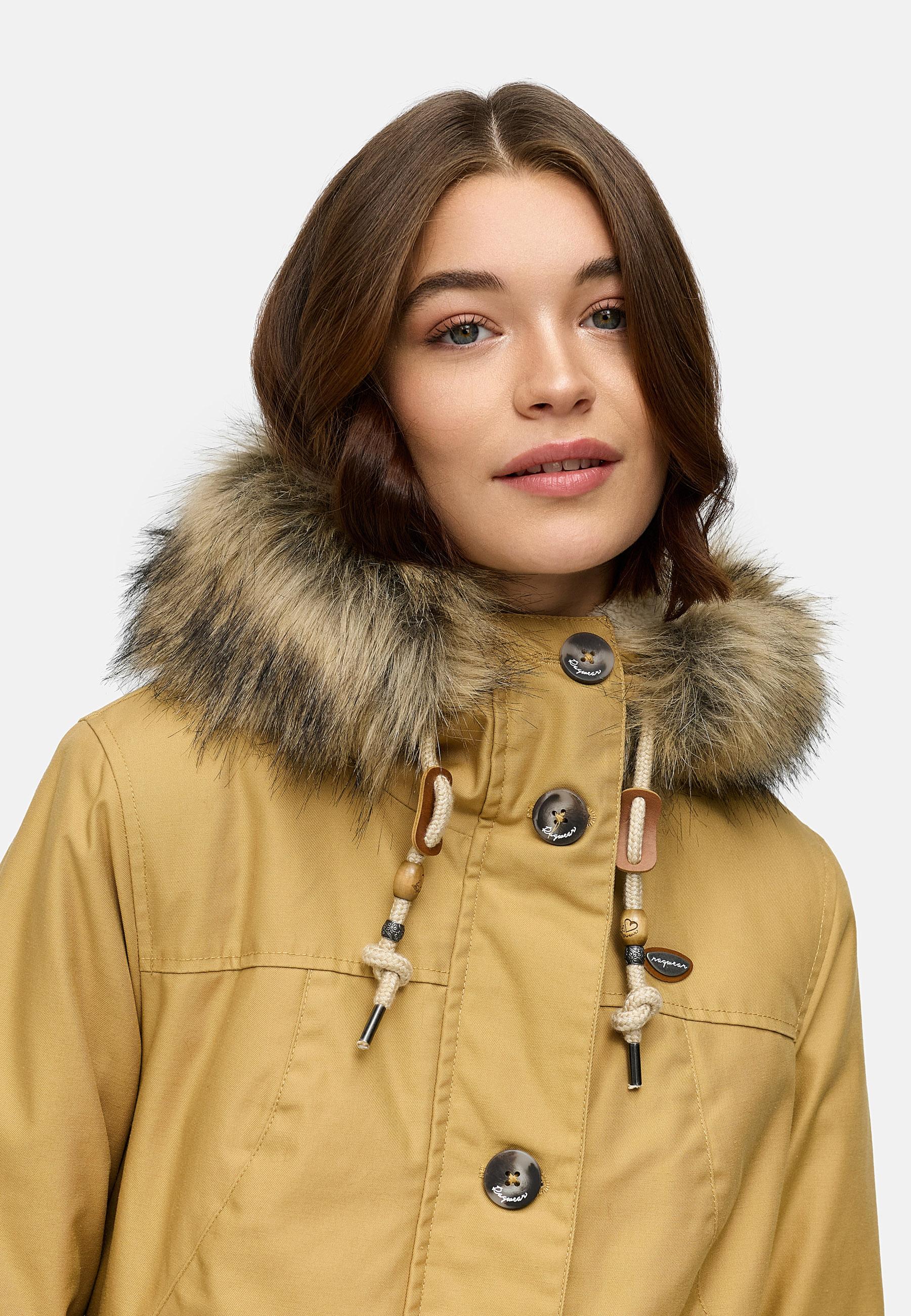 Leicht gefütterte Winterjacke mit Kunstfellkargen und Kapuze "Jane YOUMODO" Camel