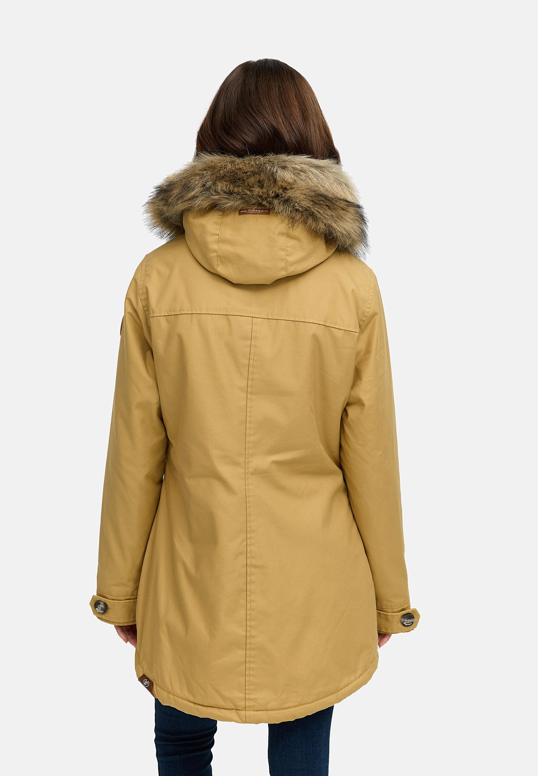 Leicht gefütterte Winterjacke mit Kunstfellkargen und Kapuze "Jane YOUMODO" Camel
