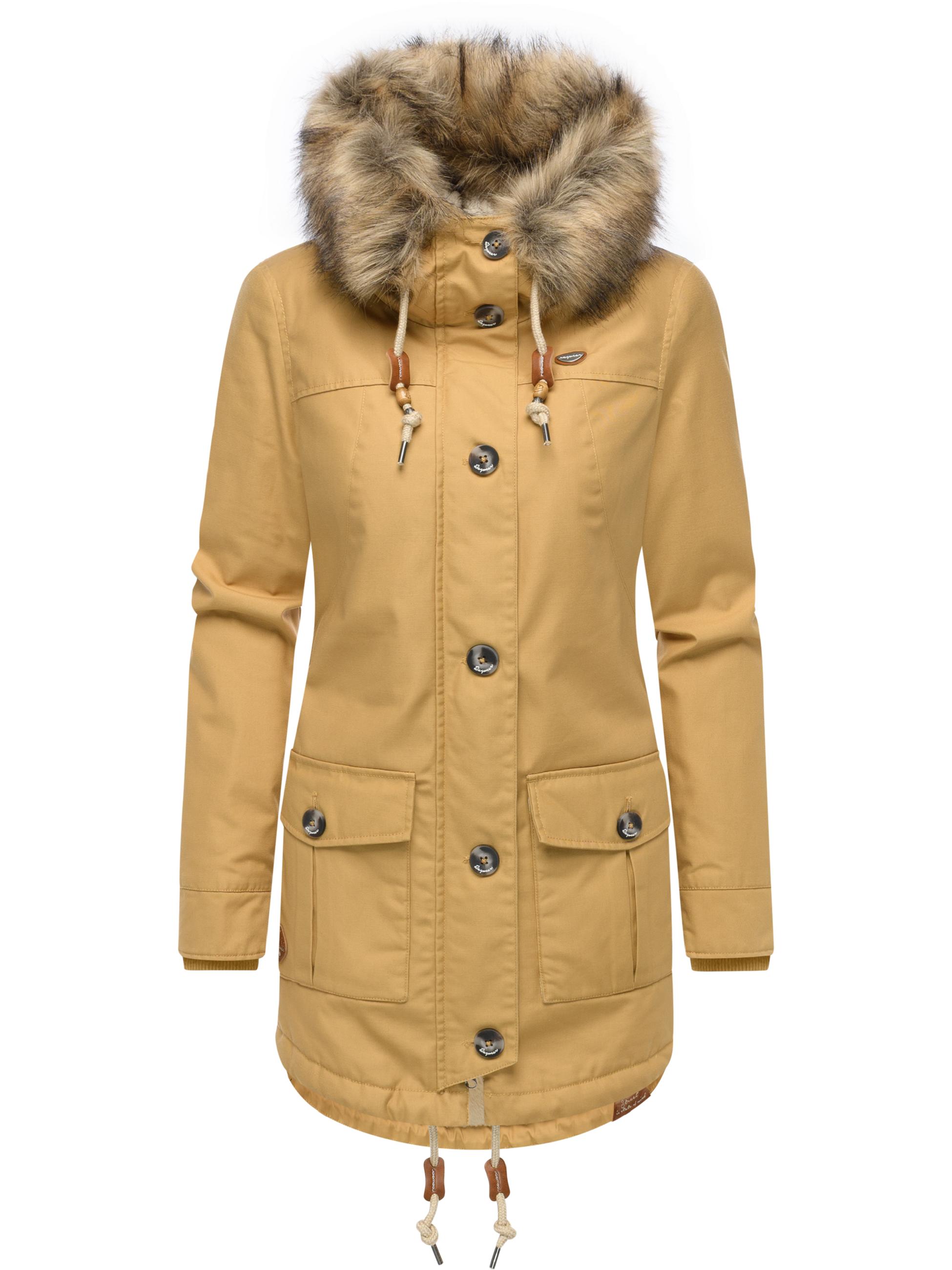 Leicht gefütterte Winterjacke mit Kunstfellkargen und Kapuze "Jane YOUMODO" Camel