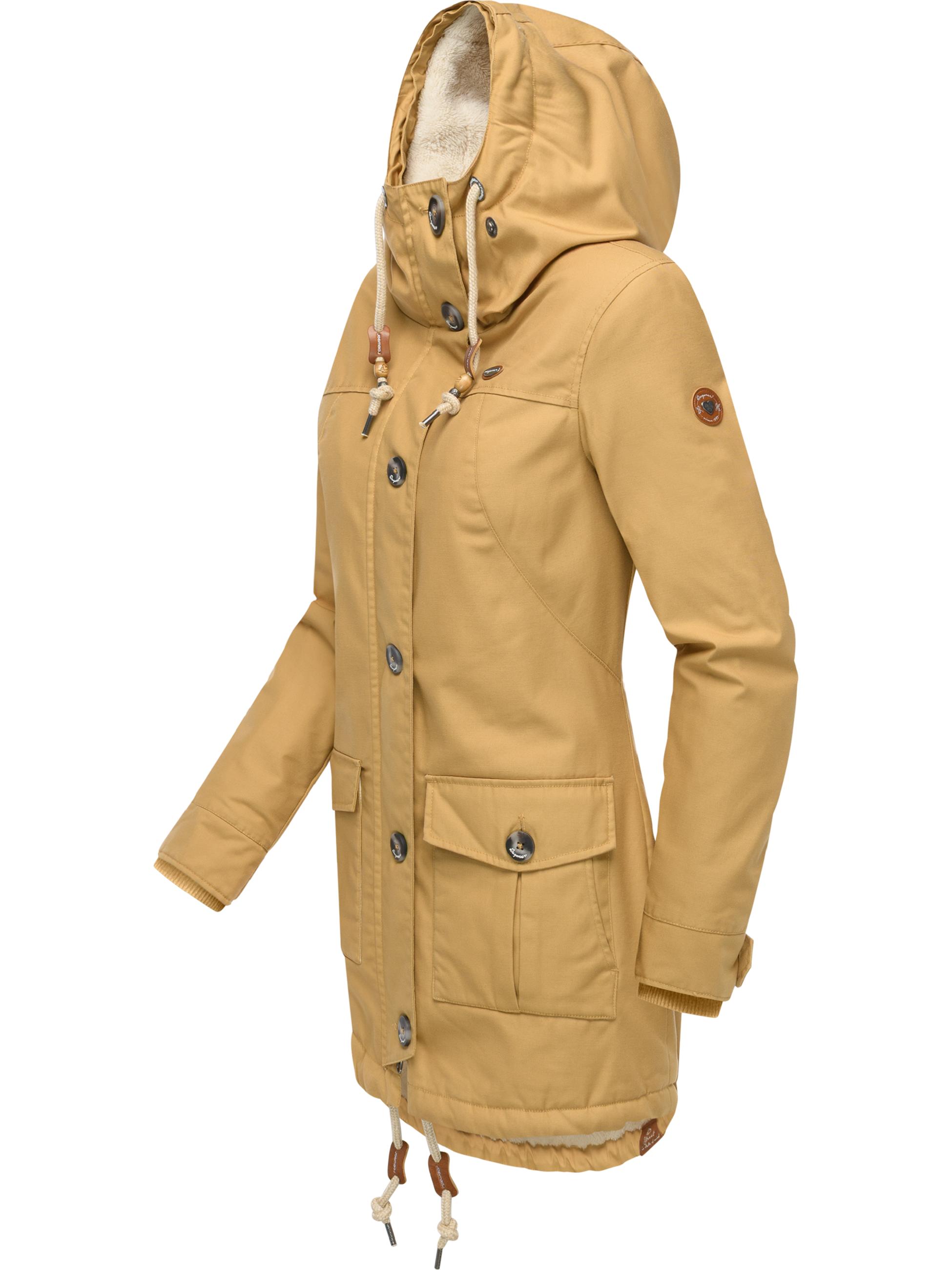 Leicht gefütterte Winterjacke mit Kunstfellkargen und Kapuze "Jane YOUMODO" Camel