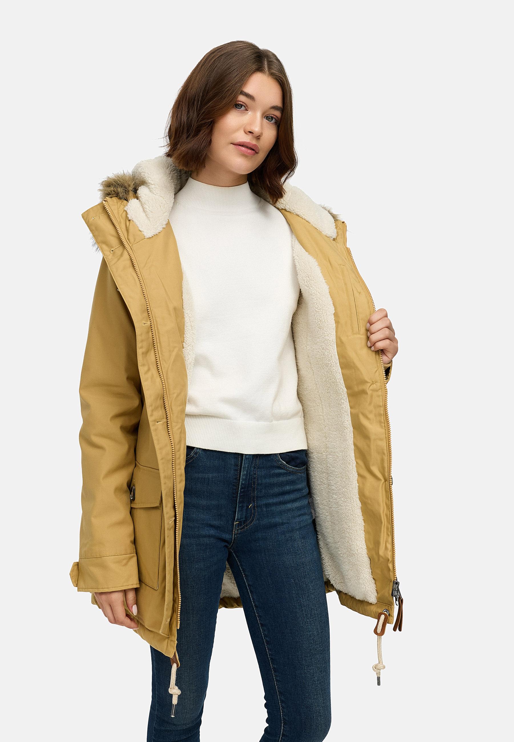 Leicht gefütterte Winterjacke mit Kunstfellkargen und Kapuze "Jane YOUMODO" Camel