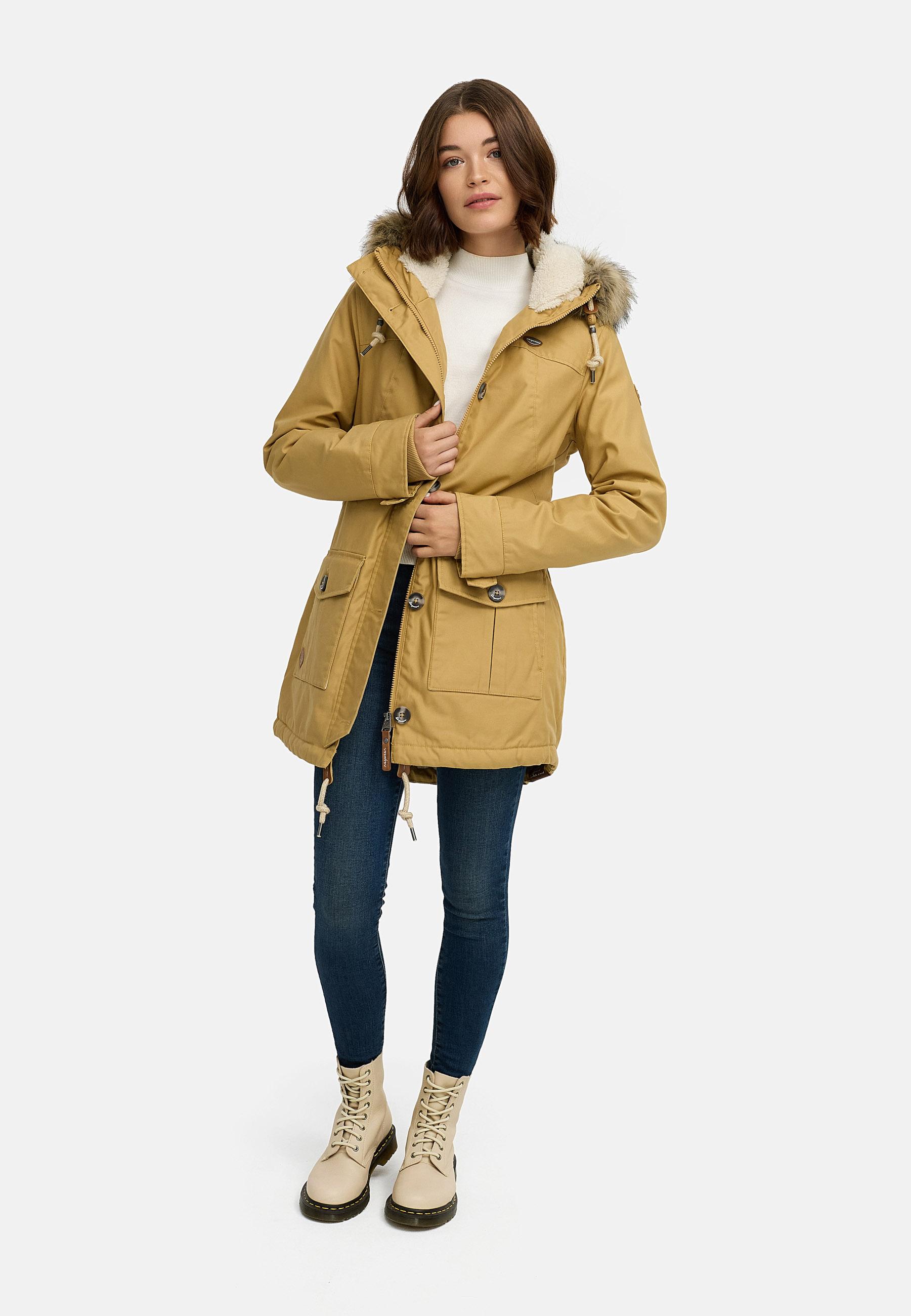 Leicht gefütterte Winterjacke mit Kunstfellkargen und Kapuze "Jane YOUMODO" Camel