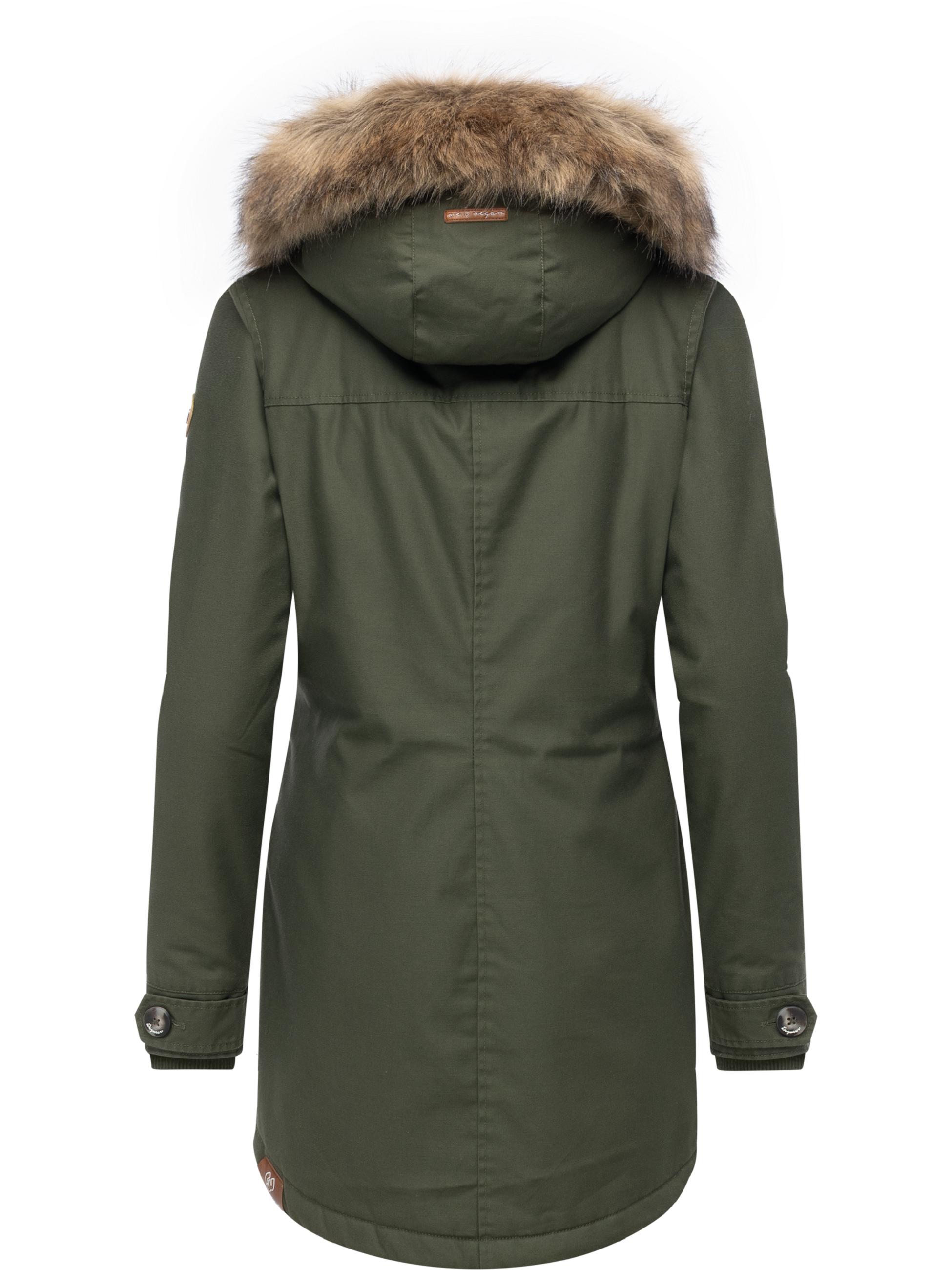 Leicht gefütterte Winterjacke mit Kunstfellkargen und Kapuze "Jane YOUMODO" Dark Olive