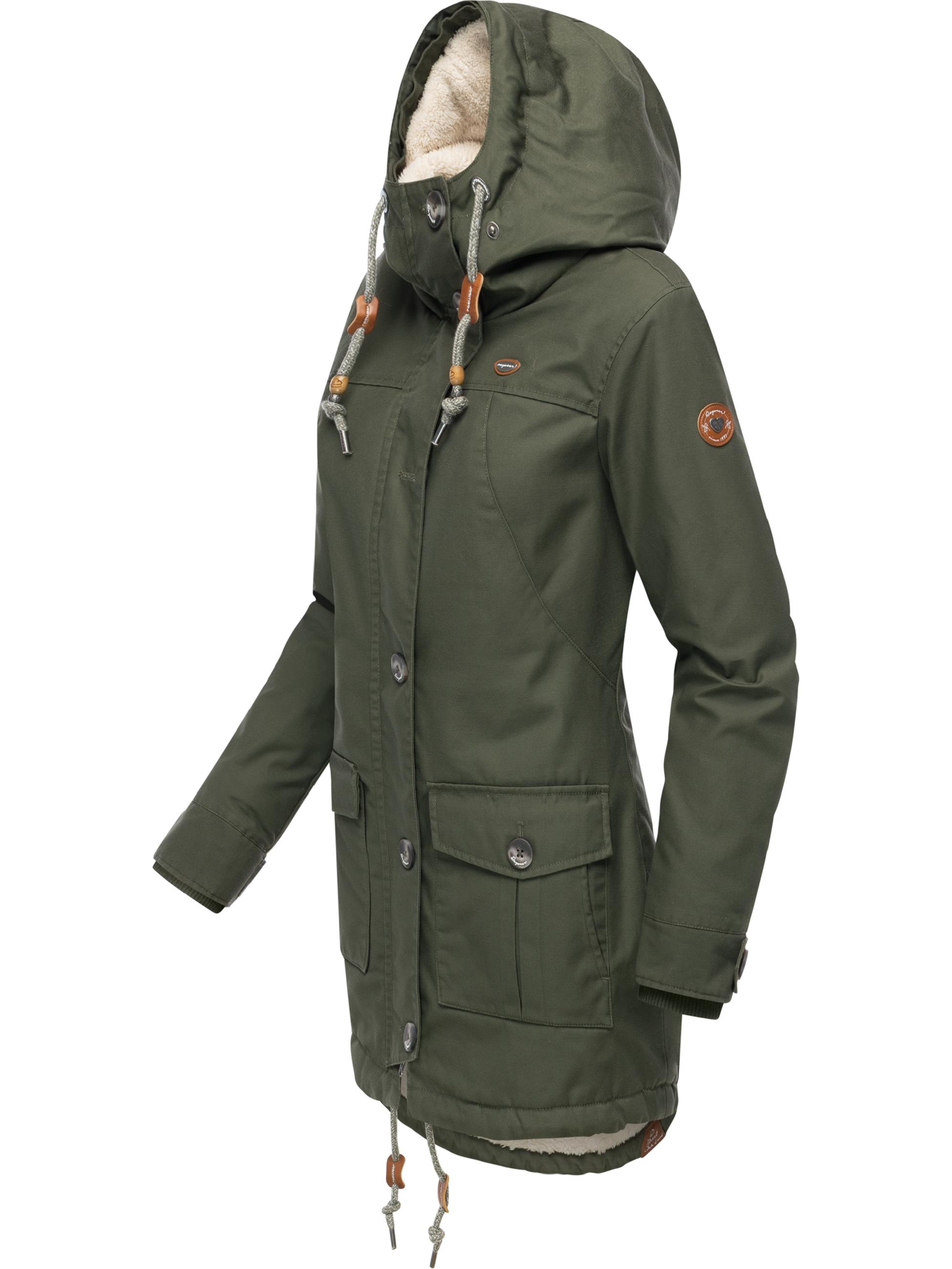 Leicht gefütterte Winterjacke mit Kunstfellkargen und Kapuze "Jane YOUMODO" Dark Olive