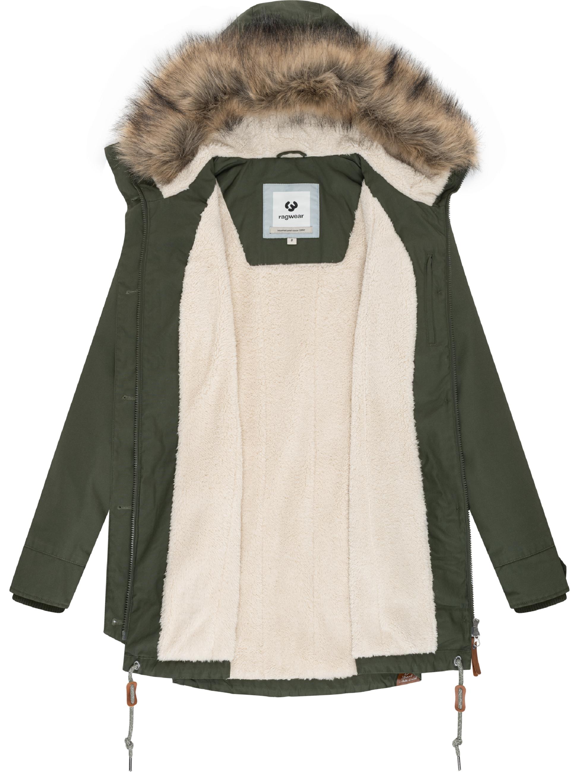 Leicht gefütterte Winterjacke mit Kunstfellkargen und Kapuze "Jane YOUMODO" Dark Olive