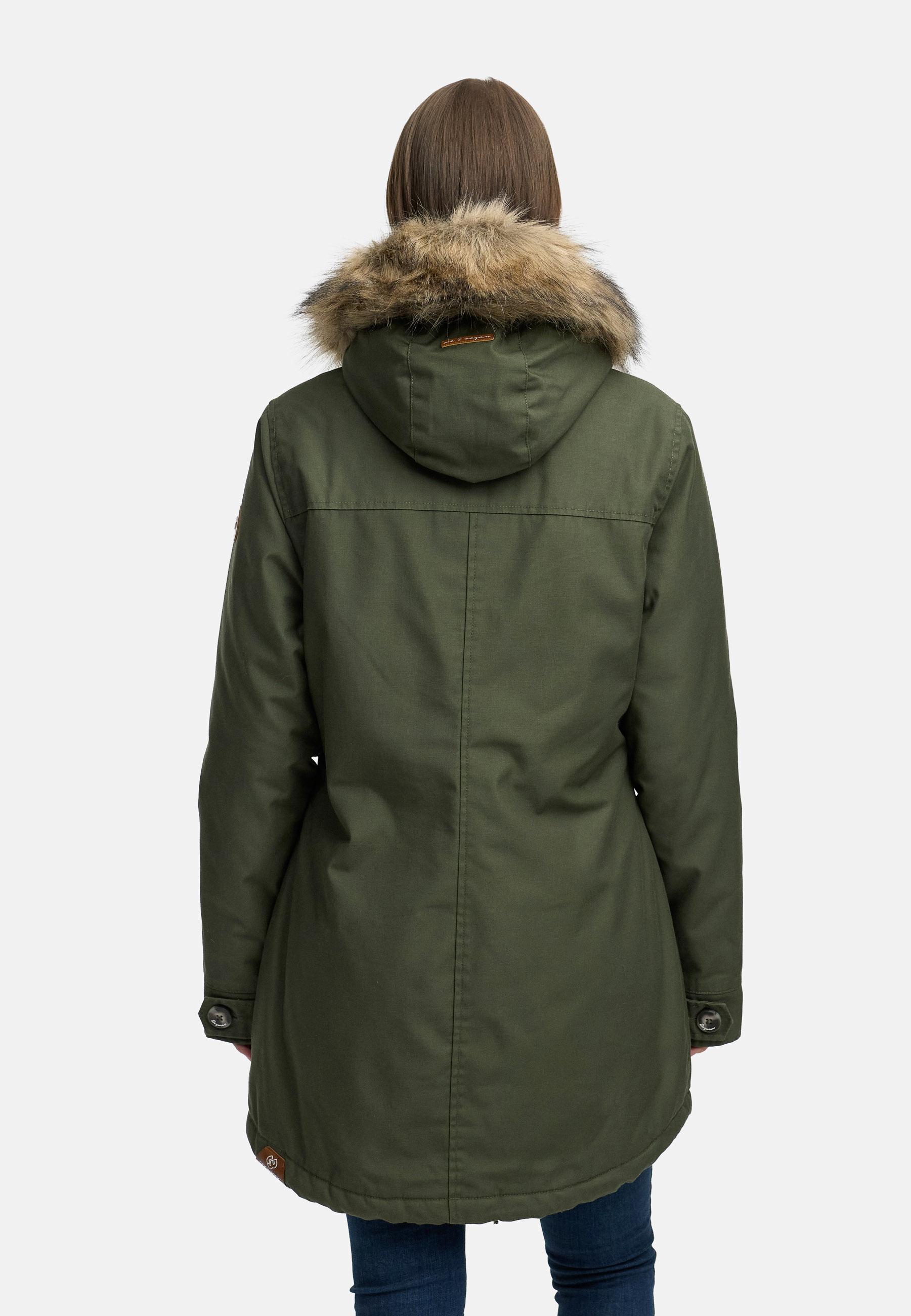 Leicht gefütterte Winterjacke mit Kunstfellkragen und Kapuze "Jane YOUMODO" Dark Olive