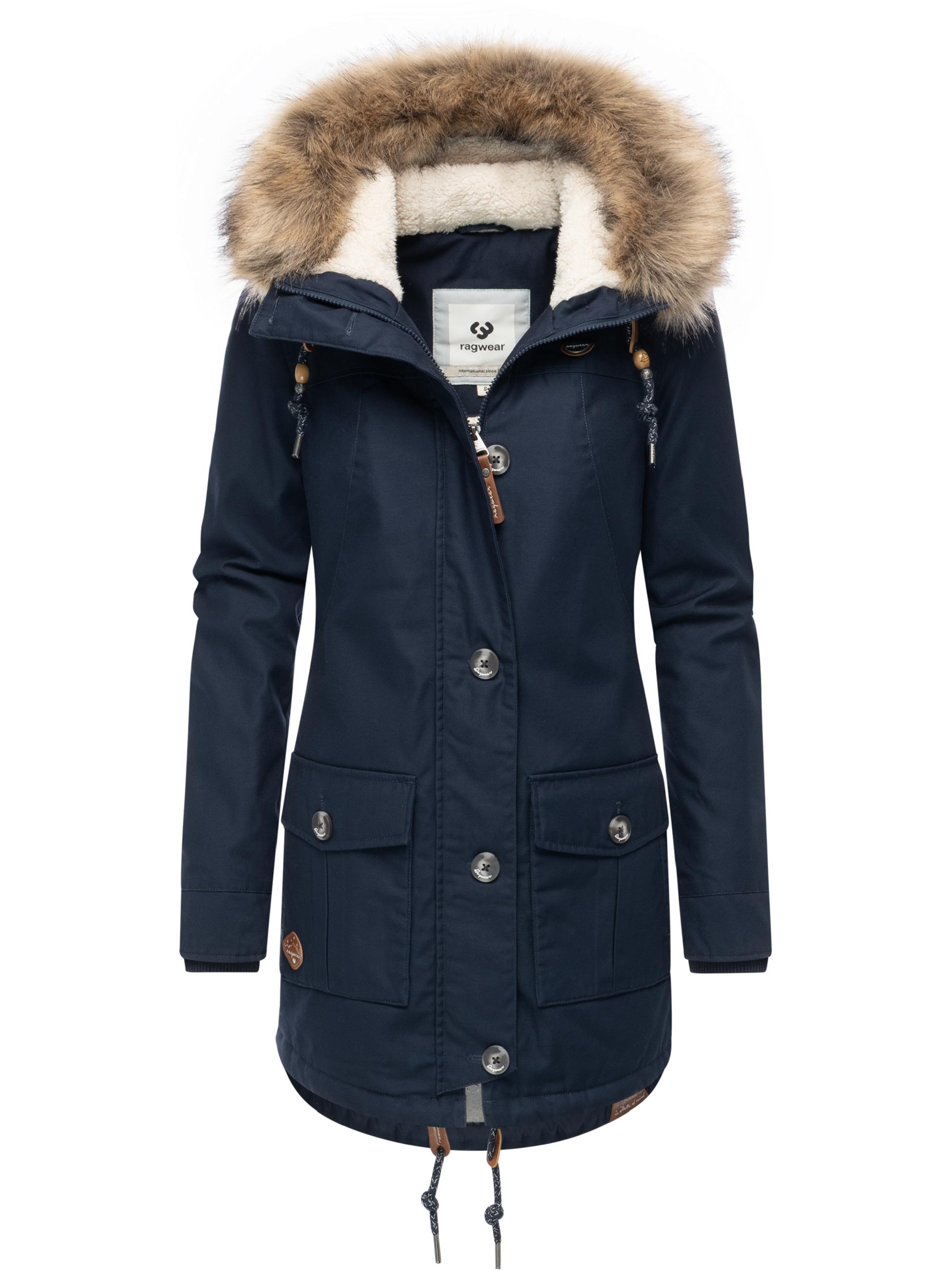 Leicht gefütterte Winterjacke mit Kunstfellkargen und Kapuze "Jane YOUMODO" Navy